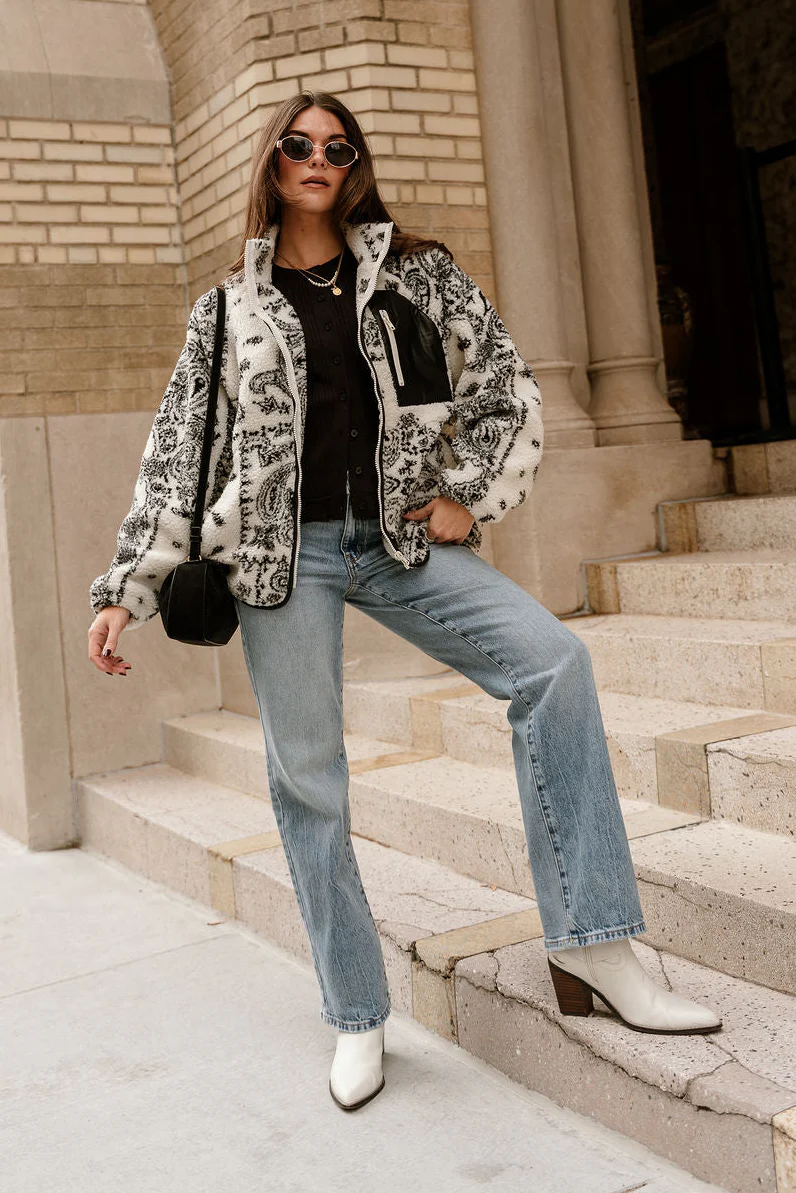 Avery Cream & Black Sherpa Paisley Jacket - Image 2