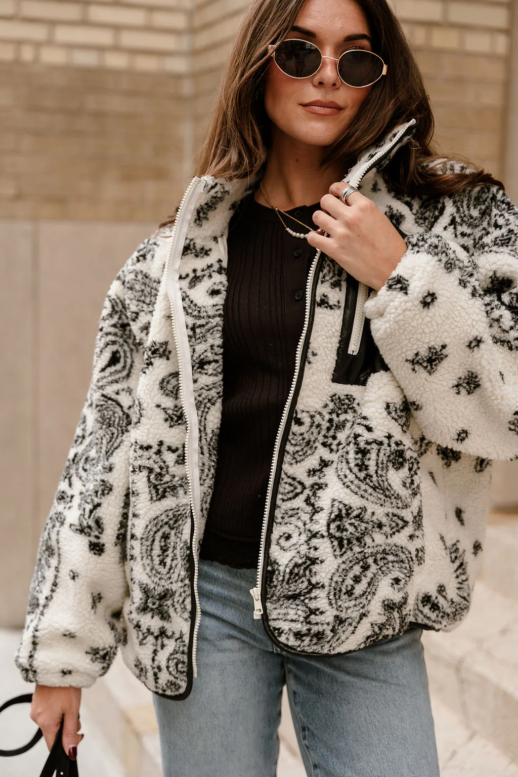 Avery Cream & Black Sherpa Paisley Jacket - Image 3
