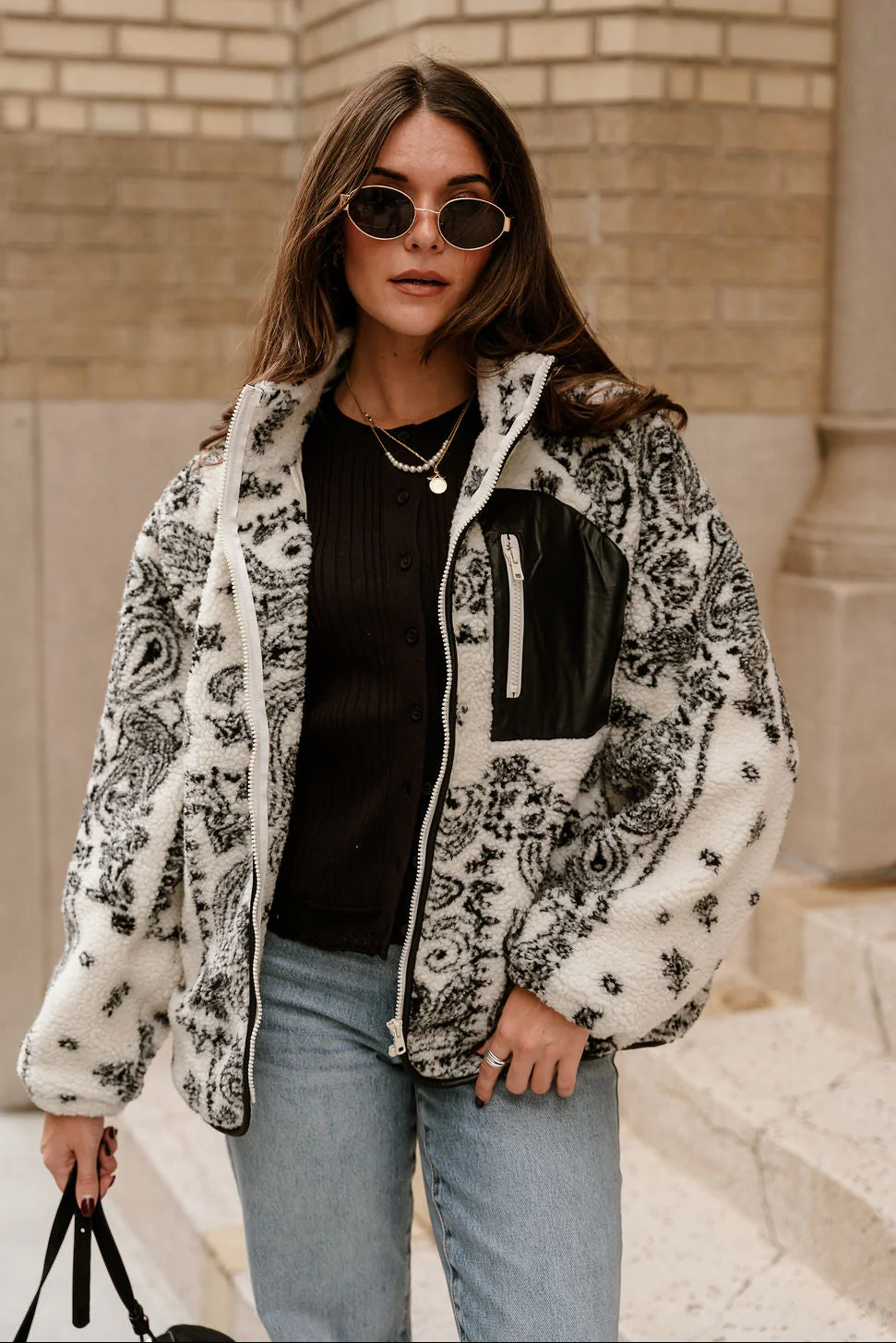 Avery Cream & Black Sherpa Paisley Jacket - Image 6