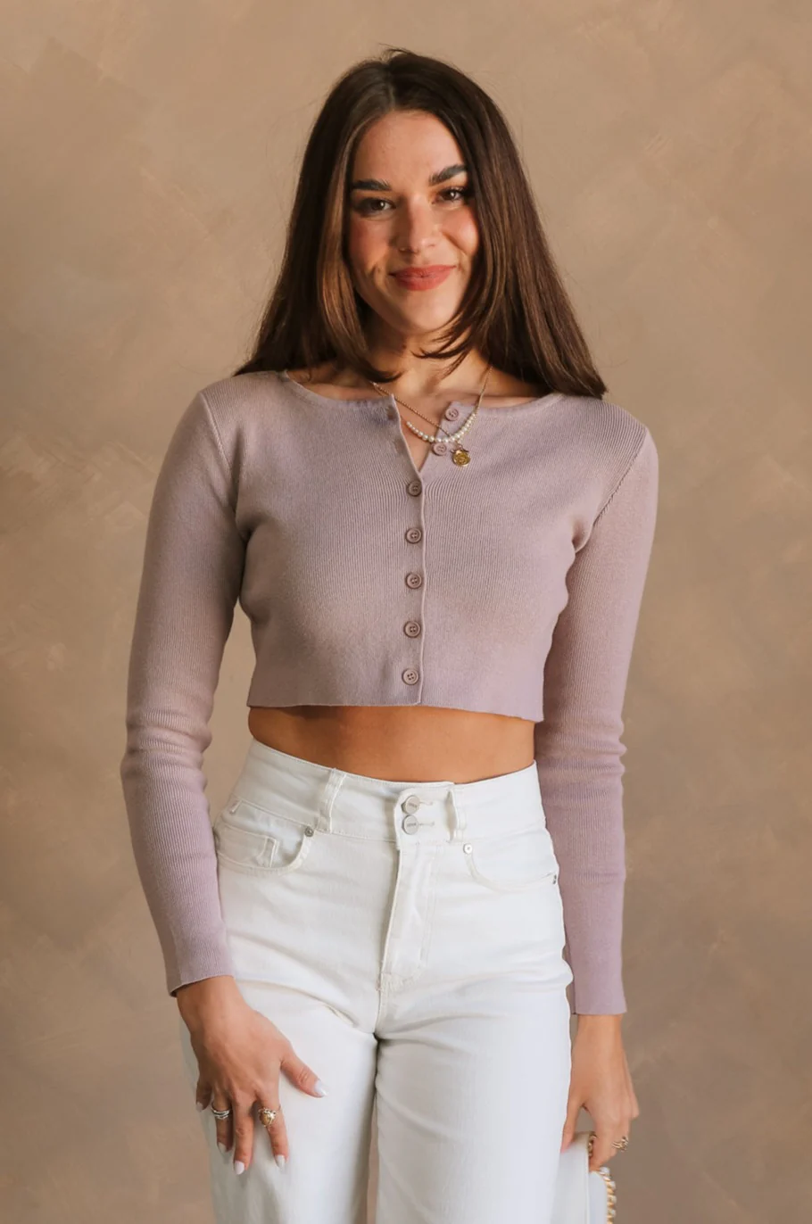 Avery Lilac Button-Up Cropped Cardigan - Image 3