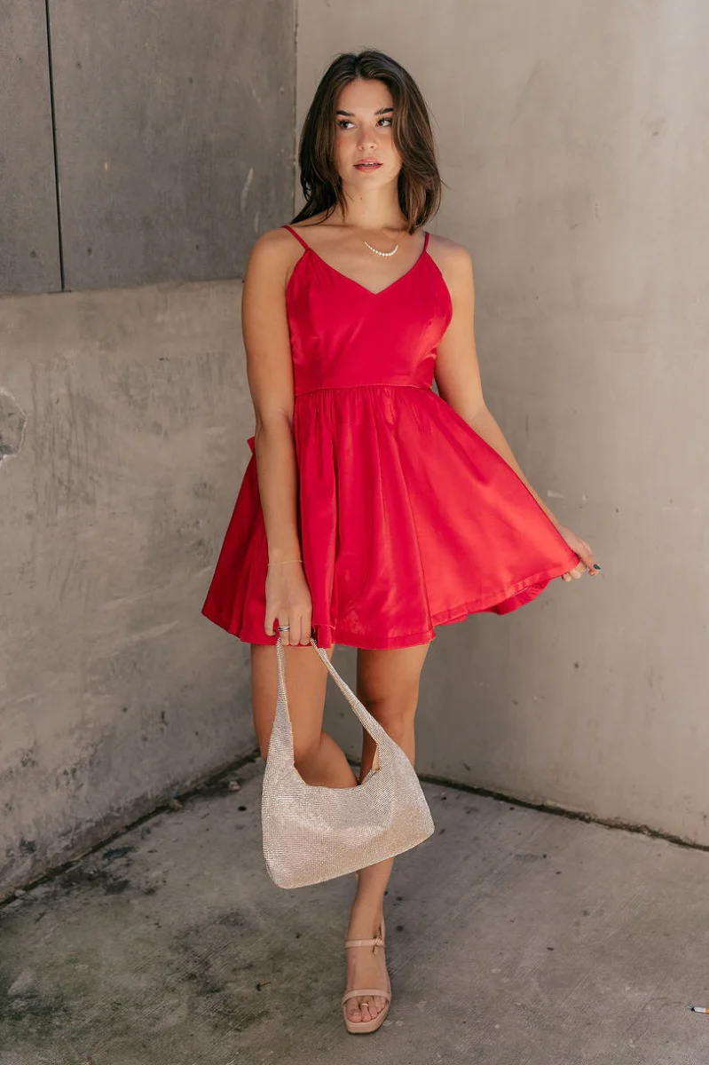 Avery Red Bow Mini Dress - Image 3