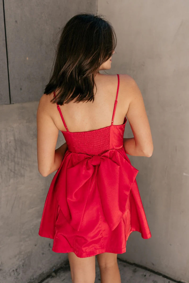 Avery Red Bow Mini Dress - Image 8
