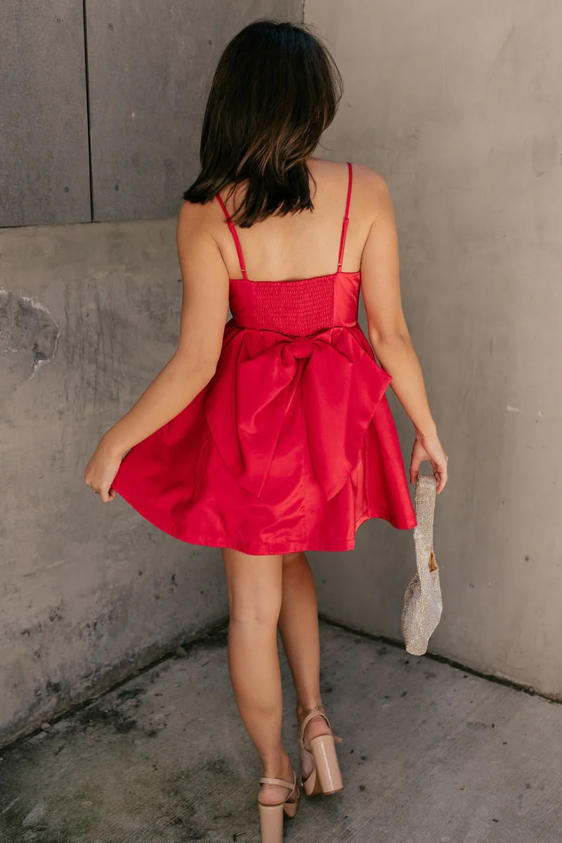 Avery Red Bow Mini Dress - Image 9