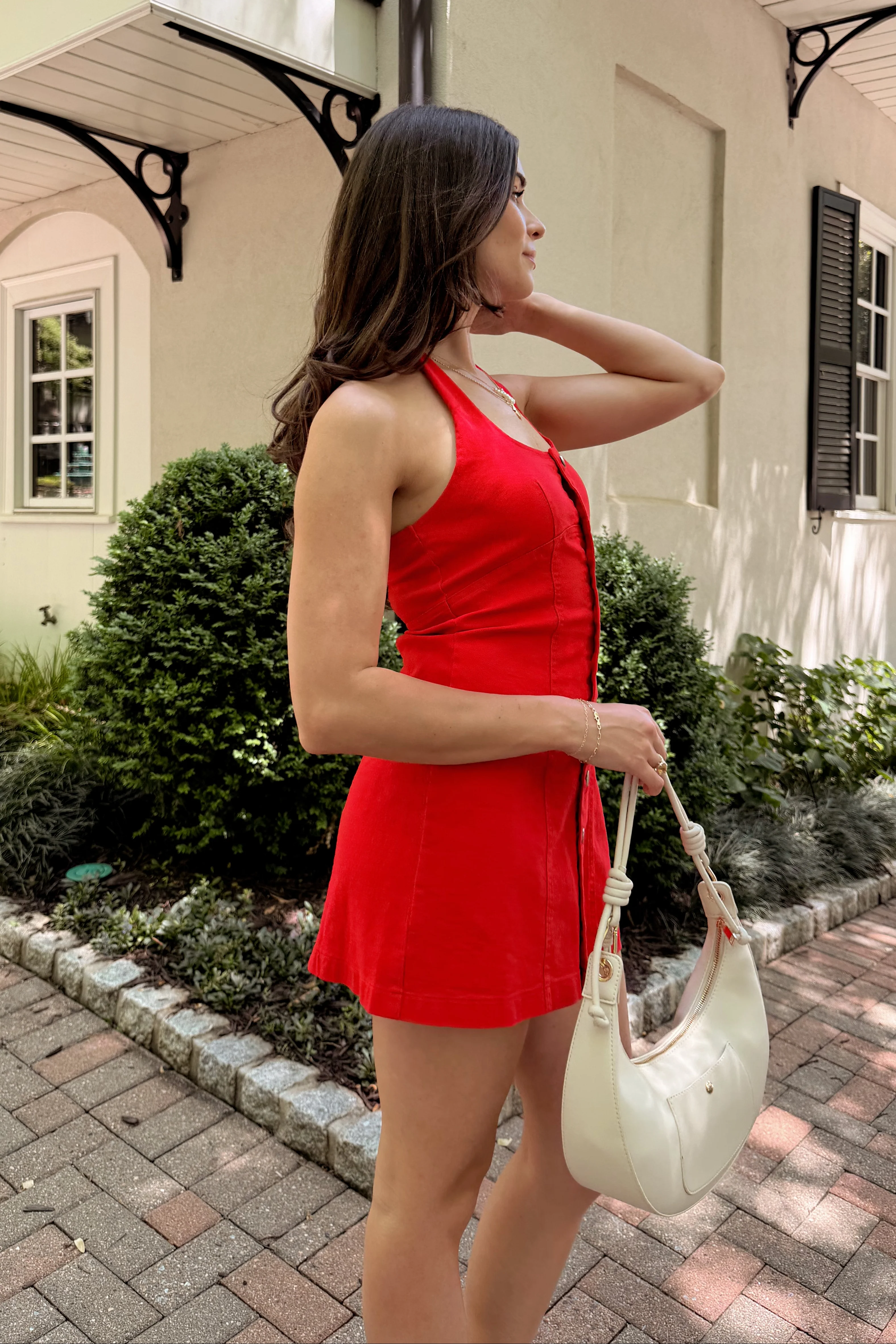 Avery Red Halter Neckline Mini Dress - Image 3