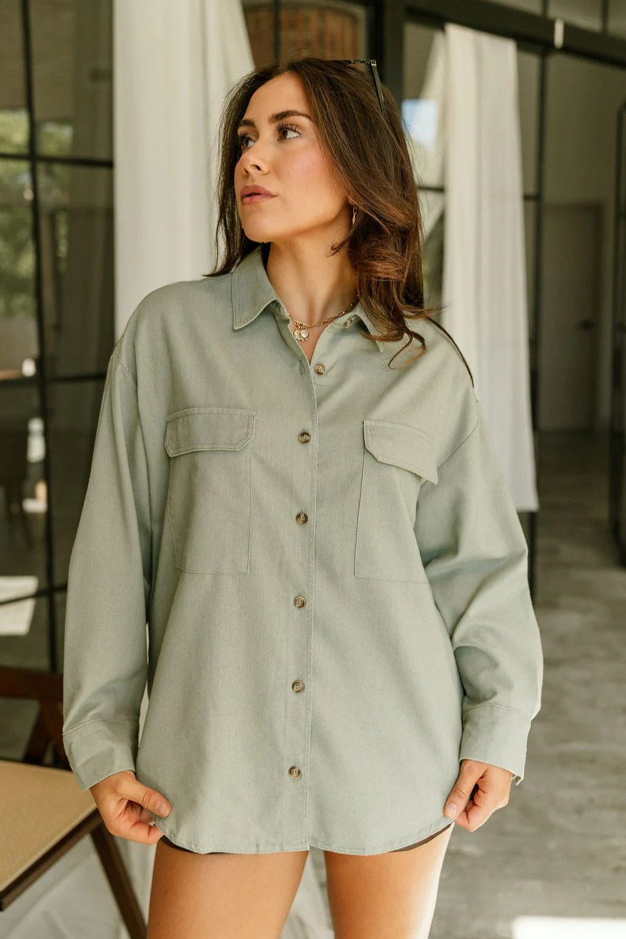 Avery Sage Button-Up Long Sleeve Top - Image 2