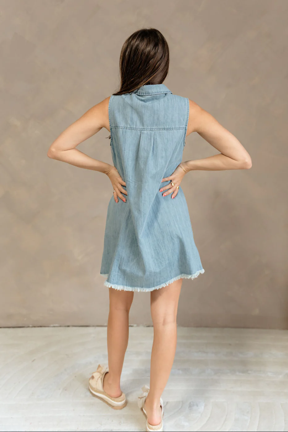Avery Washed Denim Fray Mini Dress - Image 4