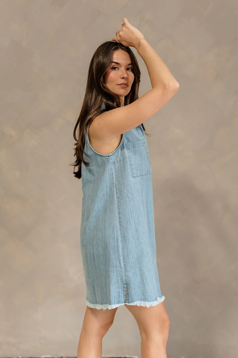 Avery Washed Denim Fray Mini Dress - Image 7