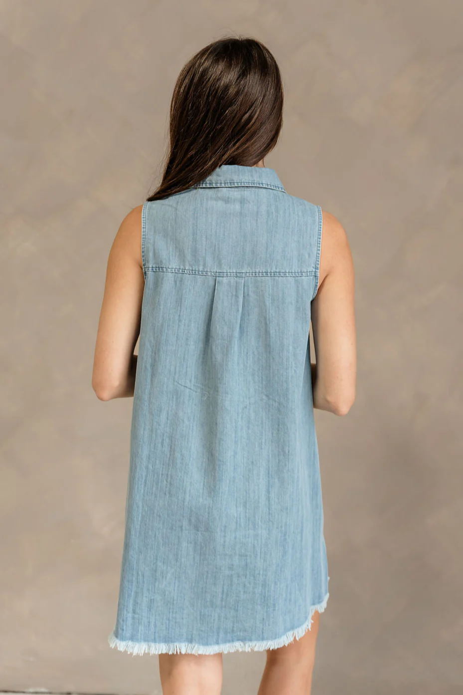 Avery Washed Denim Fray Mini Dress - Image 8