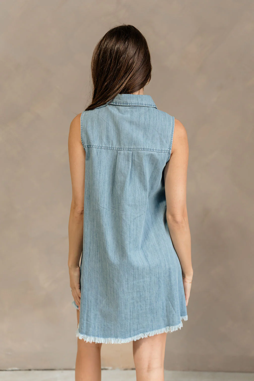 Avery Washed Denim Fray Mini Dress - Image 9