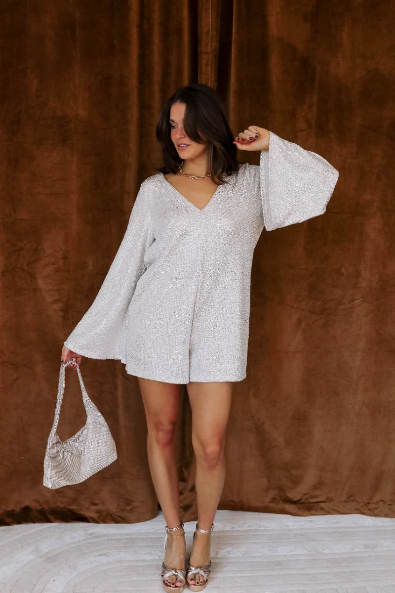 Avianna Champagne Shimmer Long Sleeve Romper - Image 2