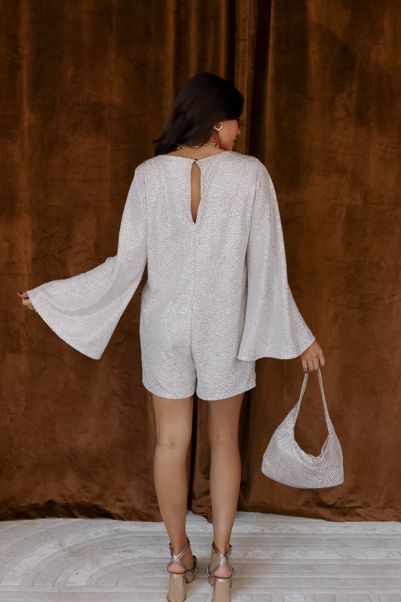 Avianna Champagne Shimmer Long Sleeve Romper - Image 5