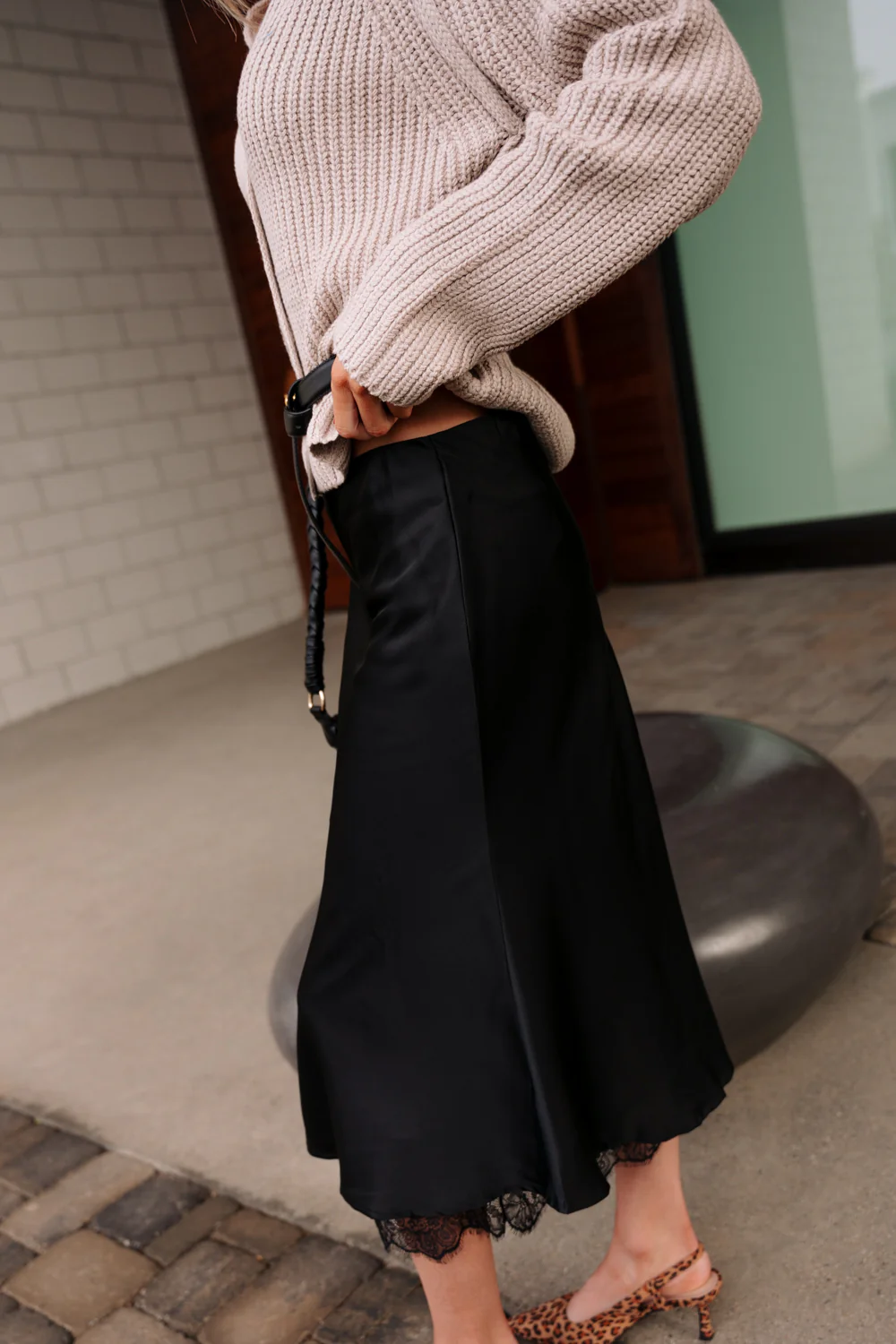 Ayla Black Satin & Lace Midi Skirt - Image 3