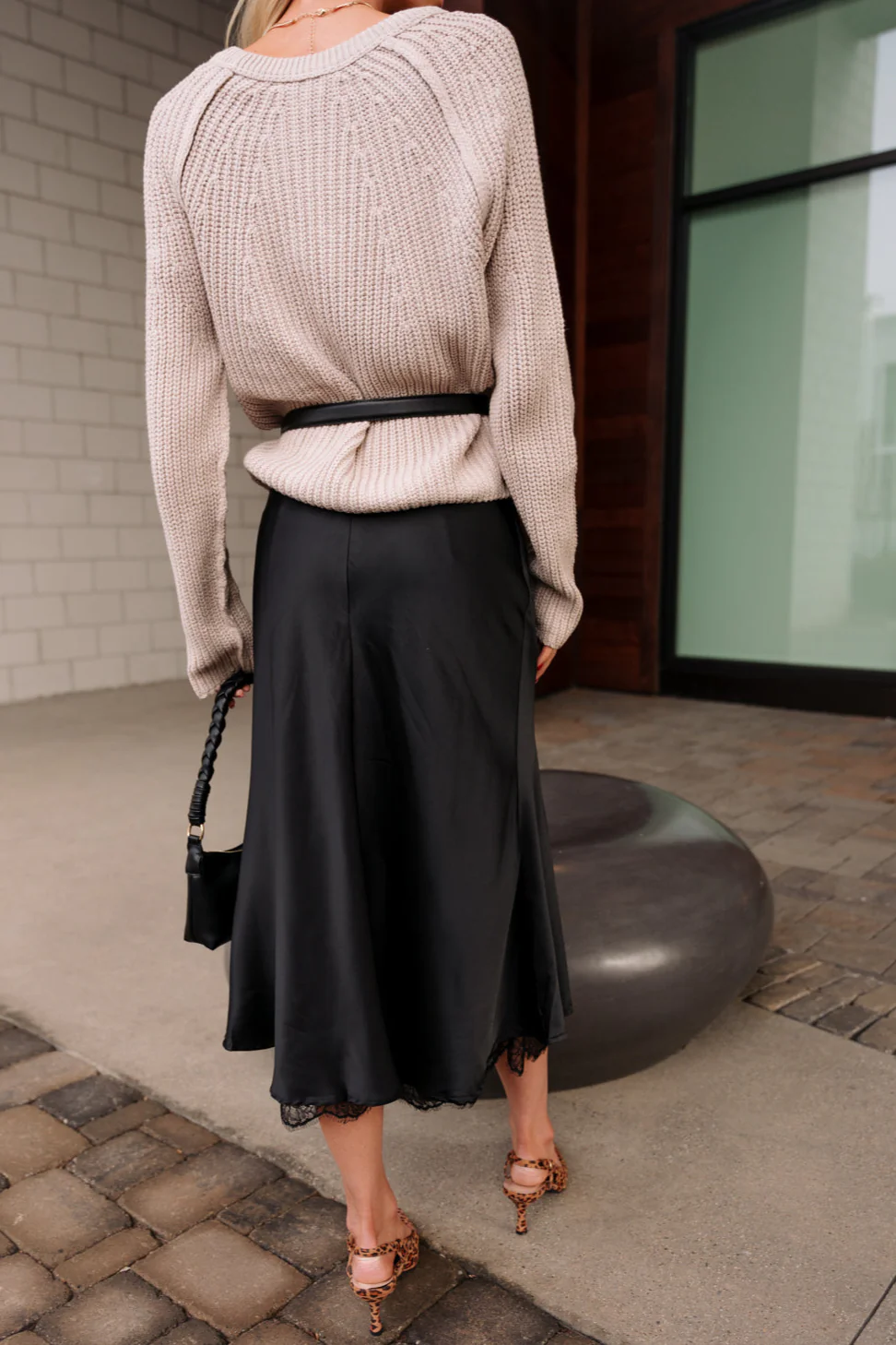 Ayla Black Satin & Lace Midi Skirt - Image 4