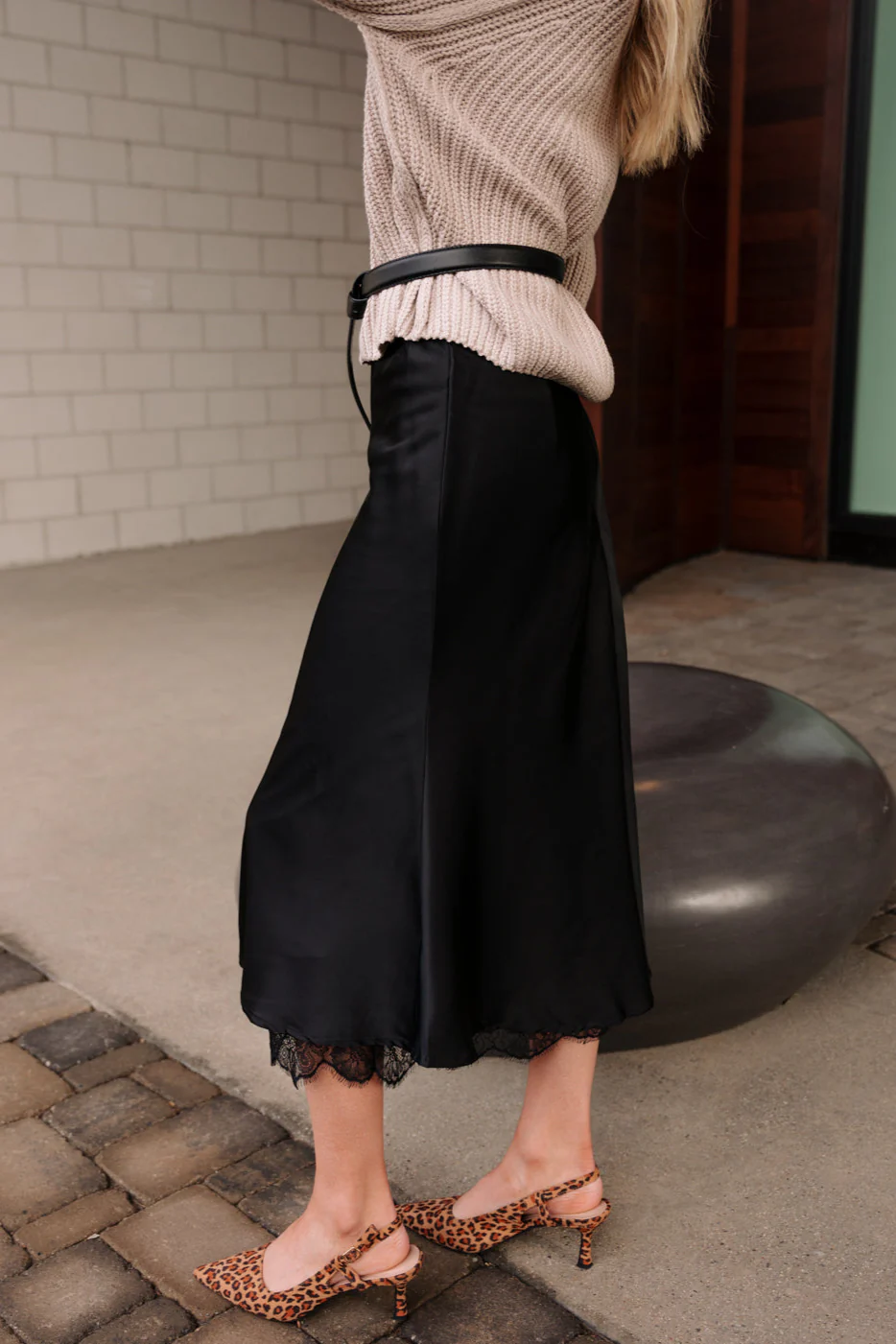 Ayla Black Satin & Lace Midi Skirt - Image 6
