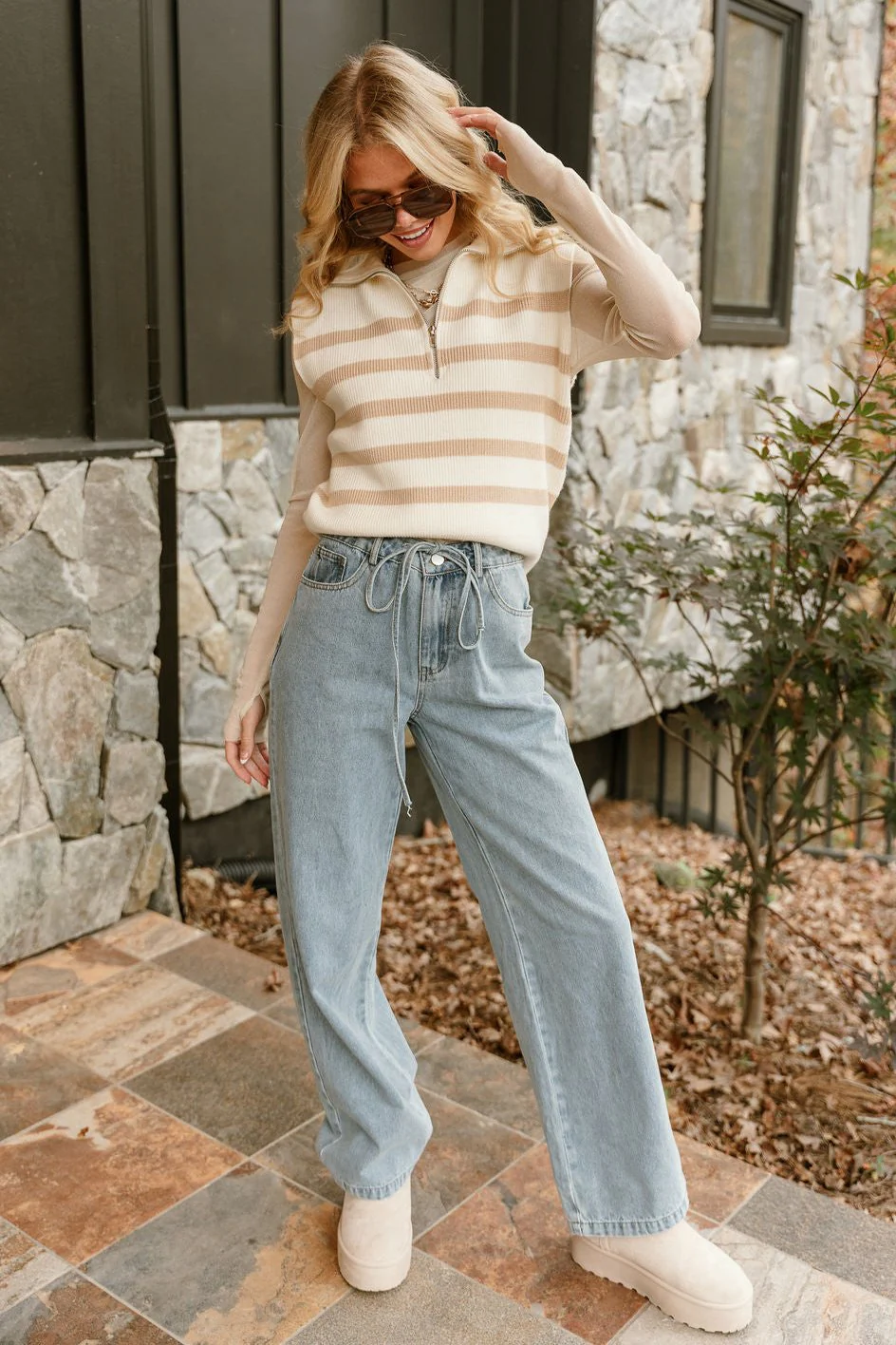 Ayla Cream & Taupe Stripe Sweater Vest - Image 4