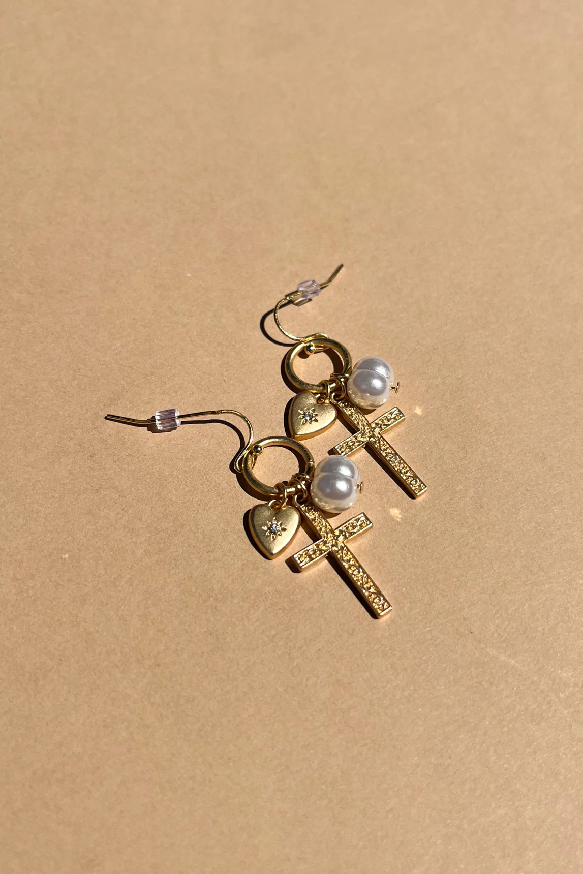 Ayla Gold & Pearl Charm Huggie Dangle Earring