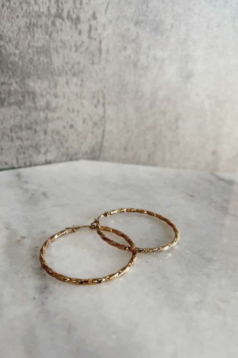 Ayla Gold Rope Hoop Earrings - Image 3