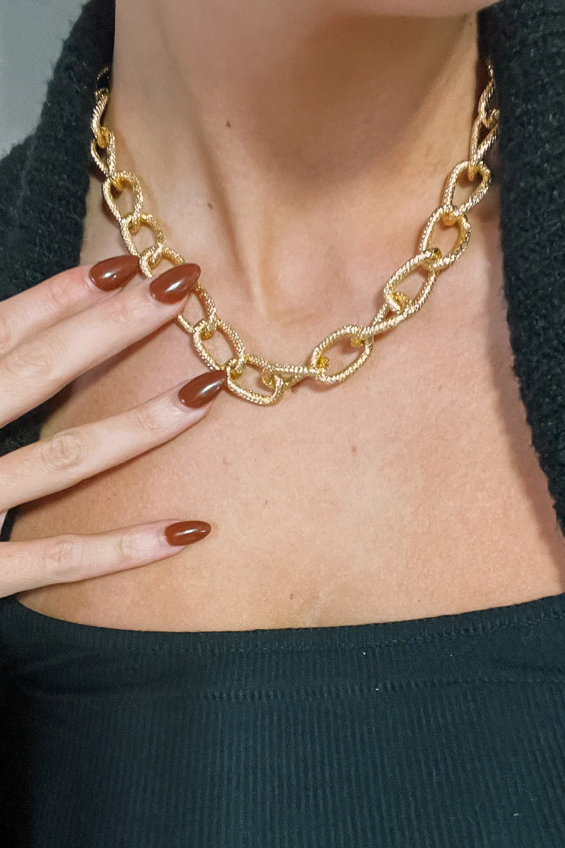 Ayla Gold Textured Chain Link Necklace