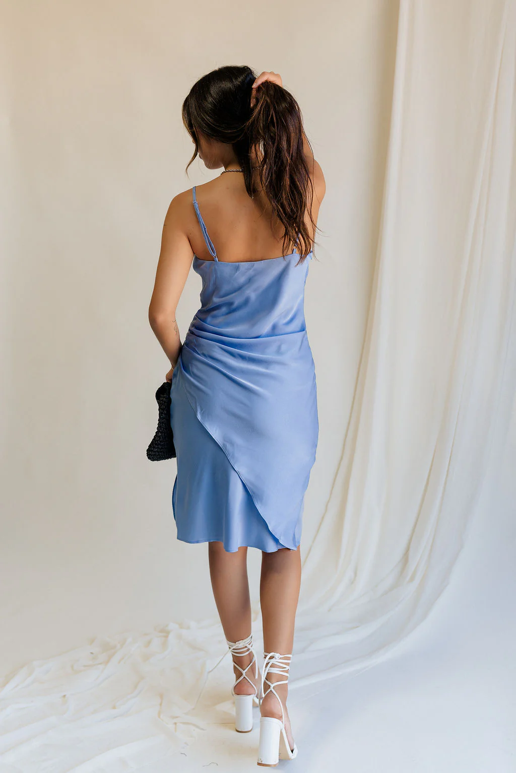 Azlynn Blue Satin Cowl Neckline Dress - Image 5