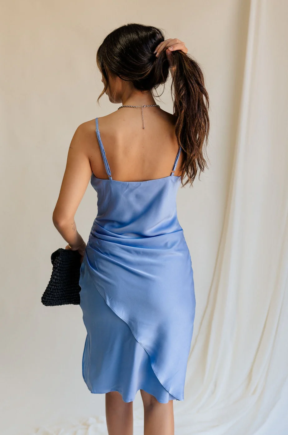 Azlynn Blue Satin Cowl Neckline Dress - Image 8