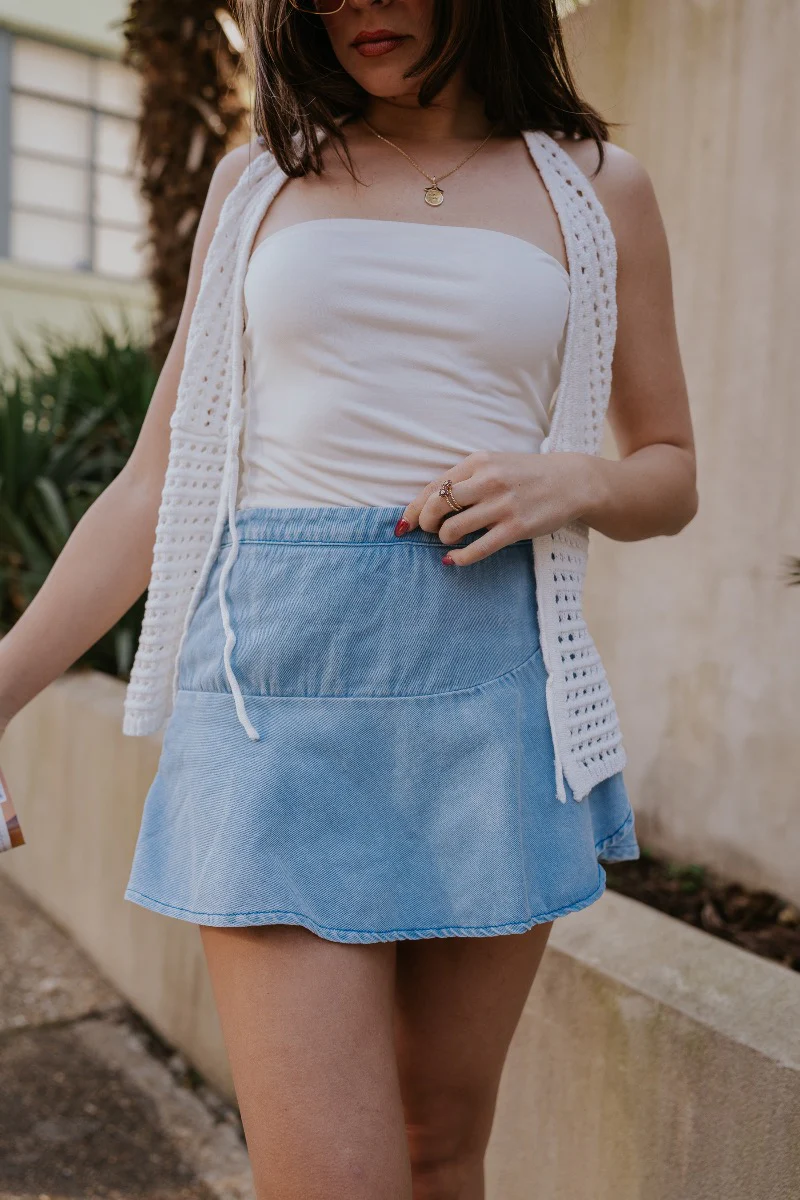 Azure Denim Ruffle Mini Skirt