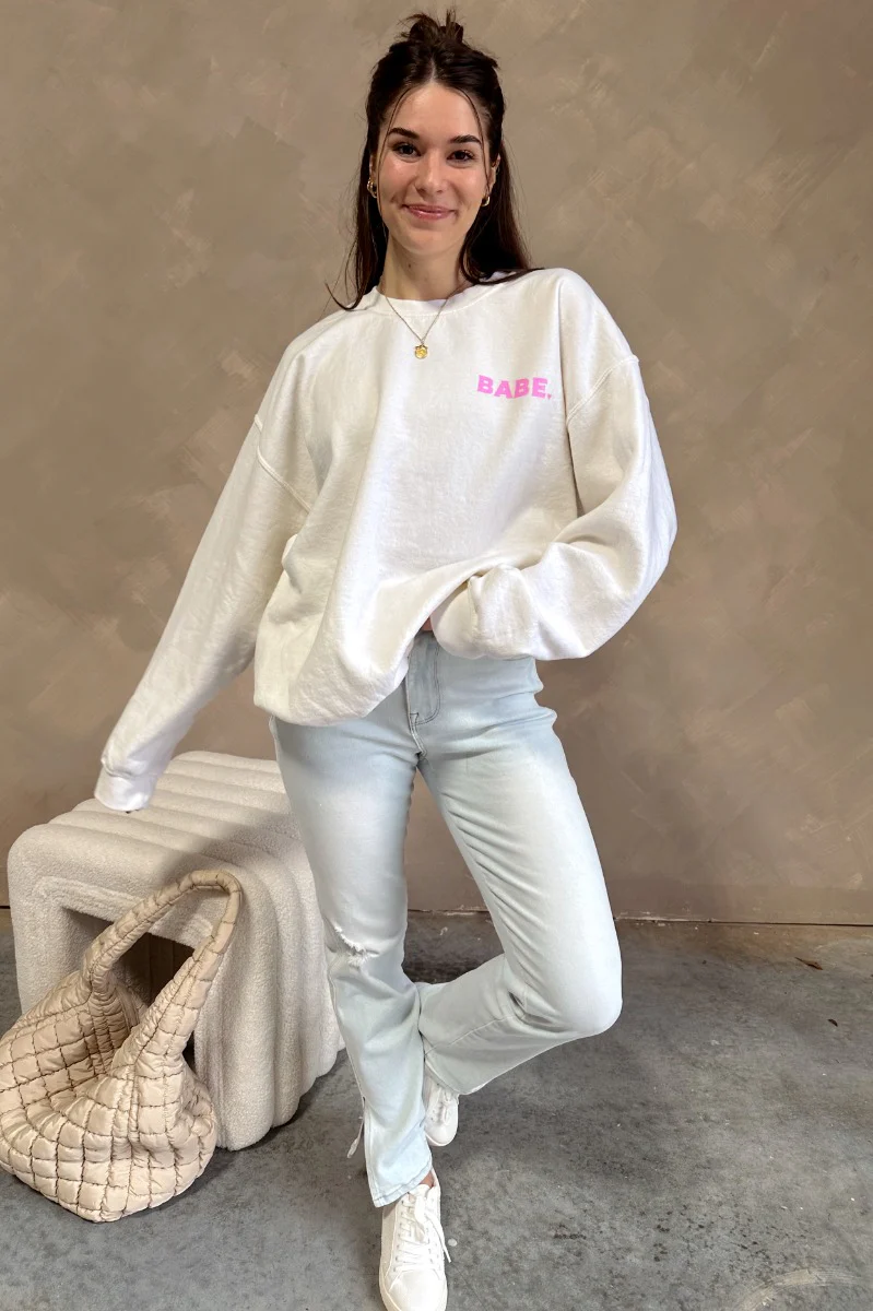 Babe Pink & Cream Long Sleeve Sweatshirt - Image 2