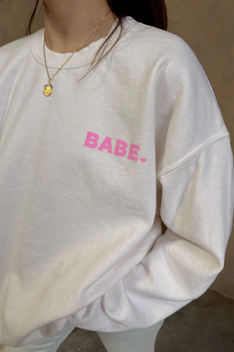 Babe Pink & Cream Long Sleeve Sweatshirt - Image 5