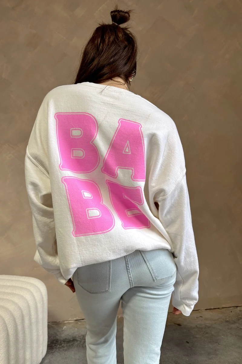 Babe Pink & Cream Long Sleeve Sweatshirt - Image 8