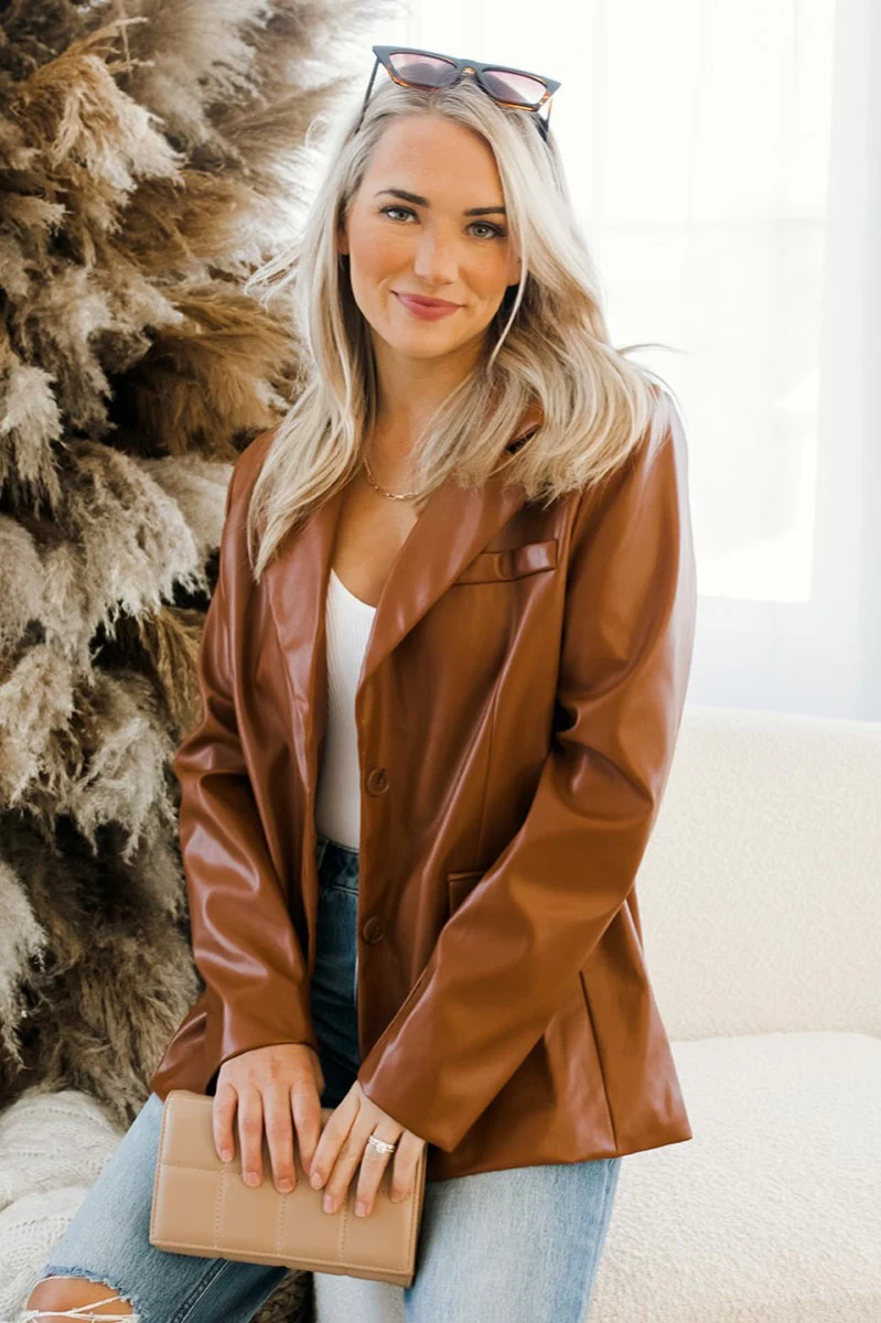 Back To Business Pleather Blazer in Brown