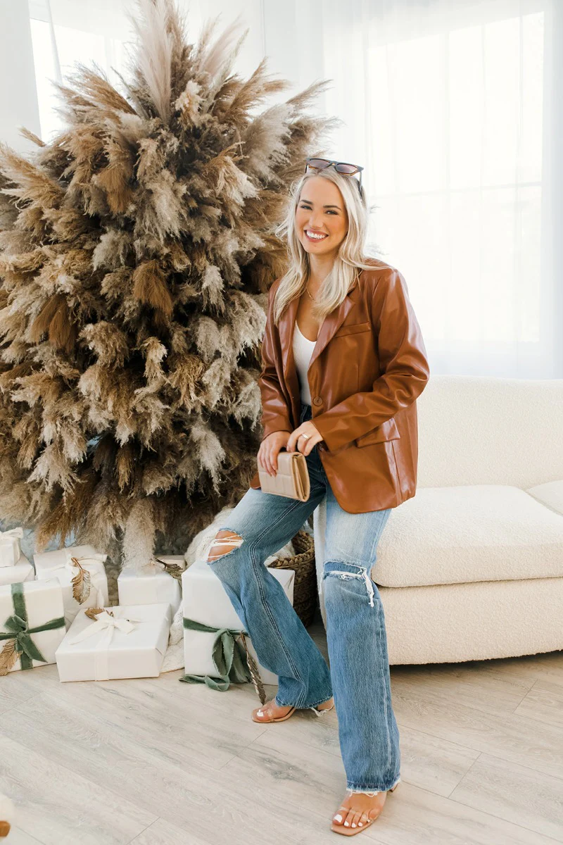 Back To Business Pleather Blazer in Brown - Image 4