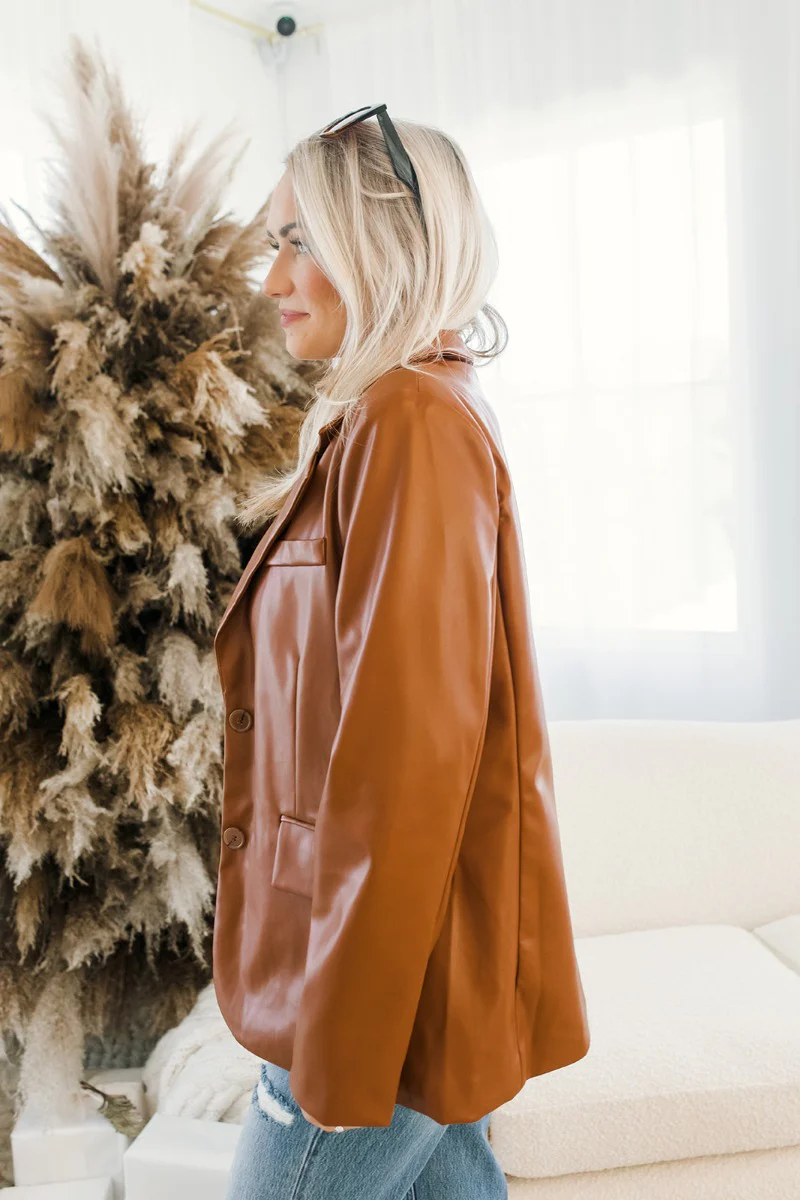 Back To Business Pleather Blazer in Brown - Image 5