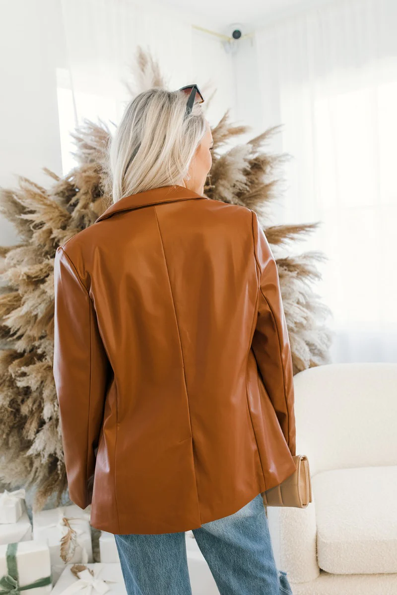 Back To Business Pleather Blazer in Brown - Image 6