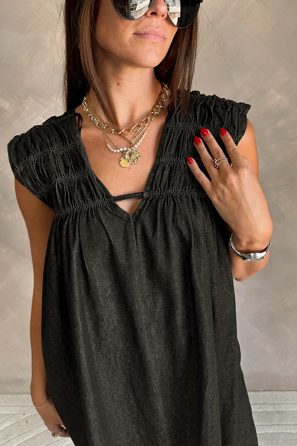 Bailey Black Denim Mini Dress - Image 2