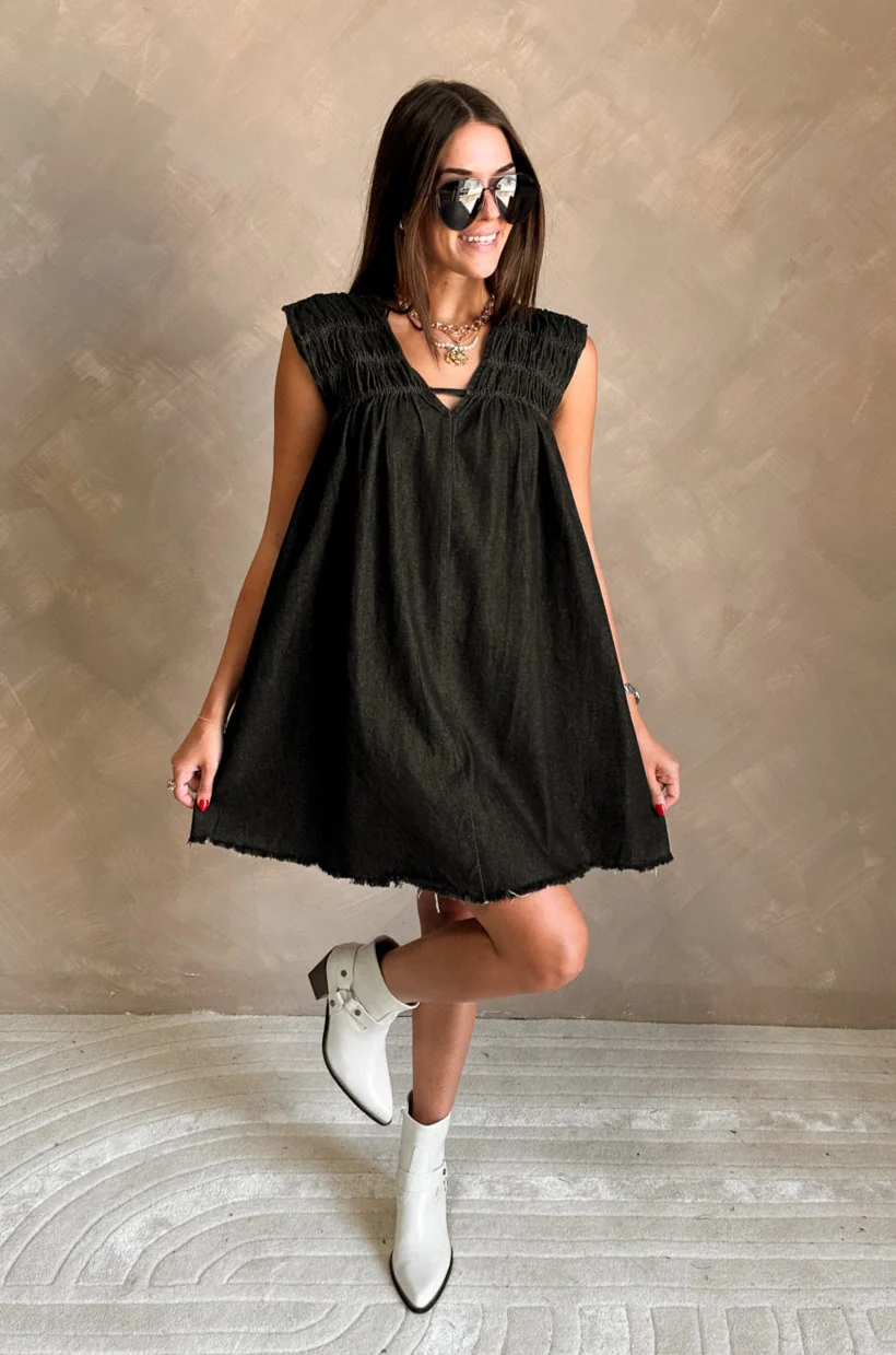 Bailey Black Denim Mini Dress - Image 3