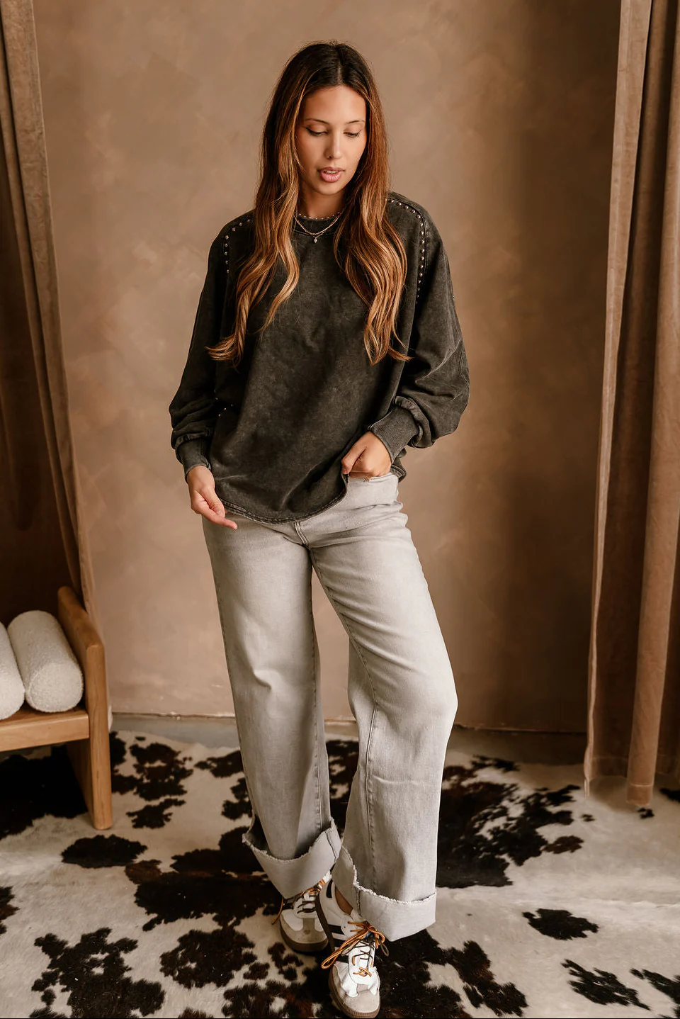 Bailey Washed Black & Studs Sweatshirt
