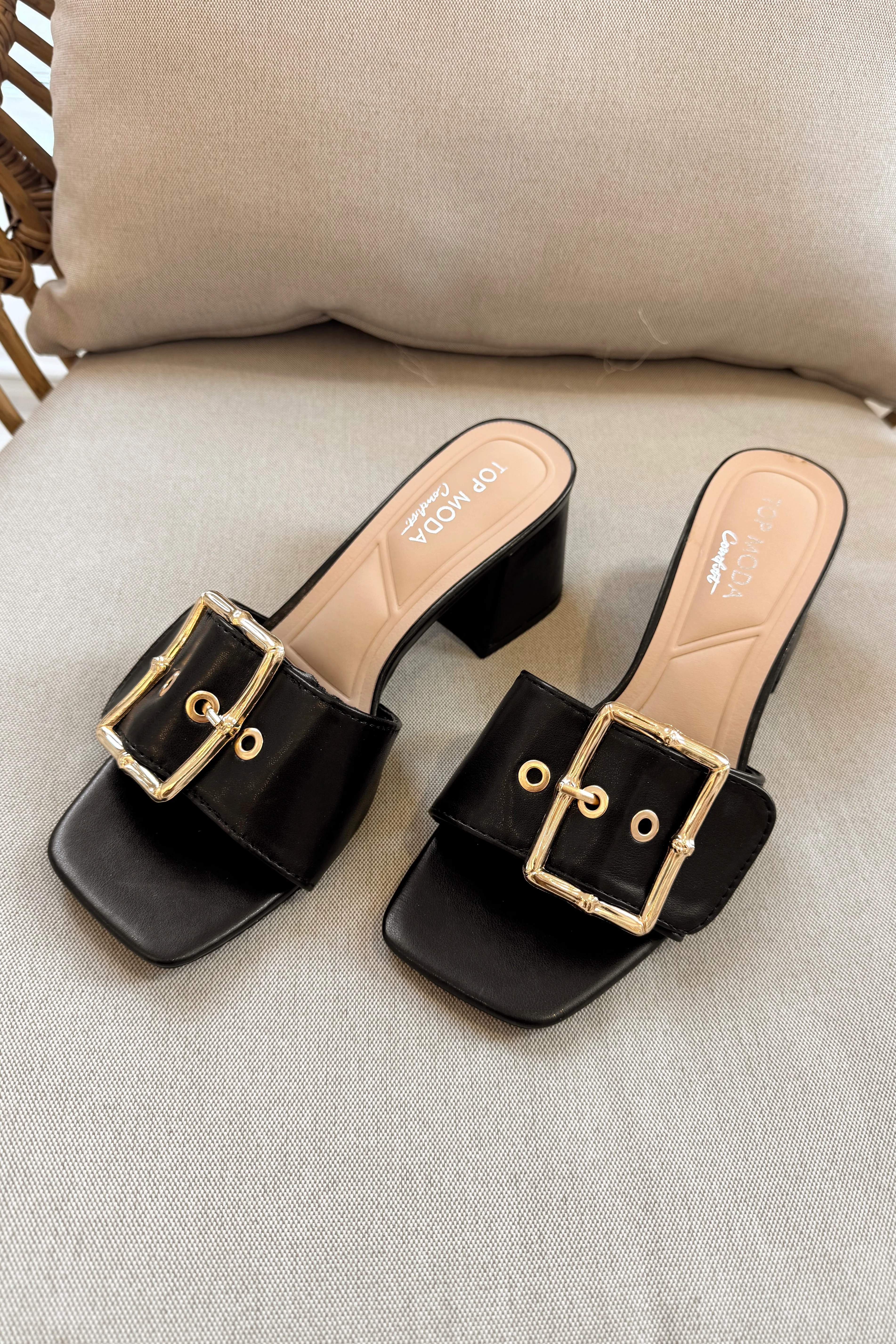 Bamboo Gold & Black Slide On Heel - Image 10