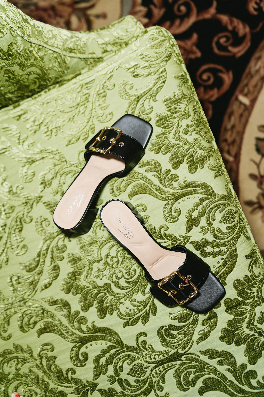Bamboo Gold & Black Slide On Heel - Image 2