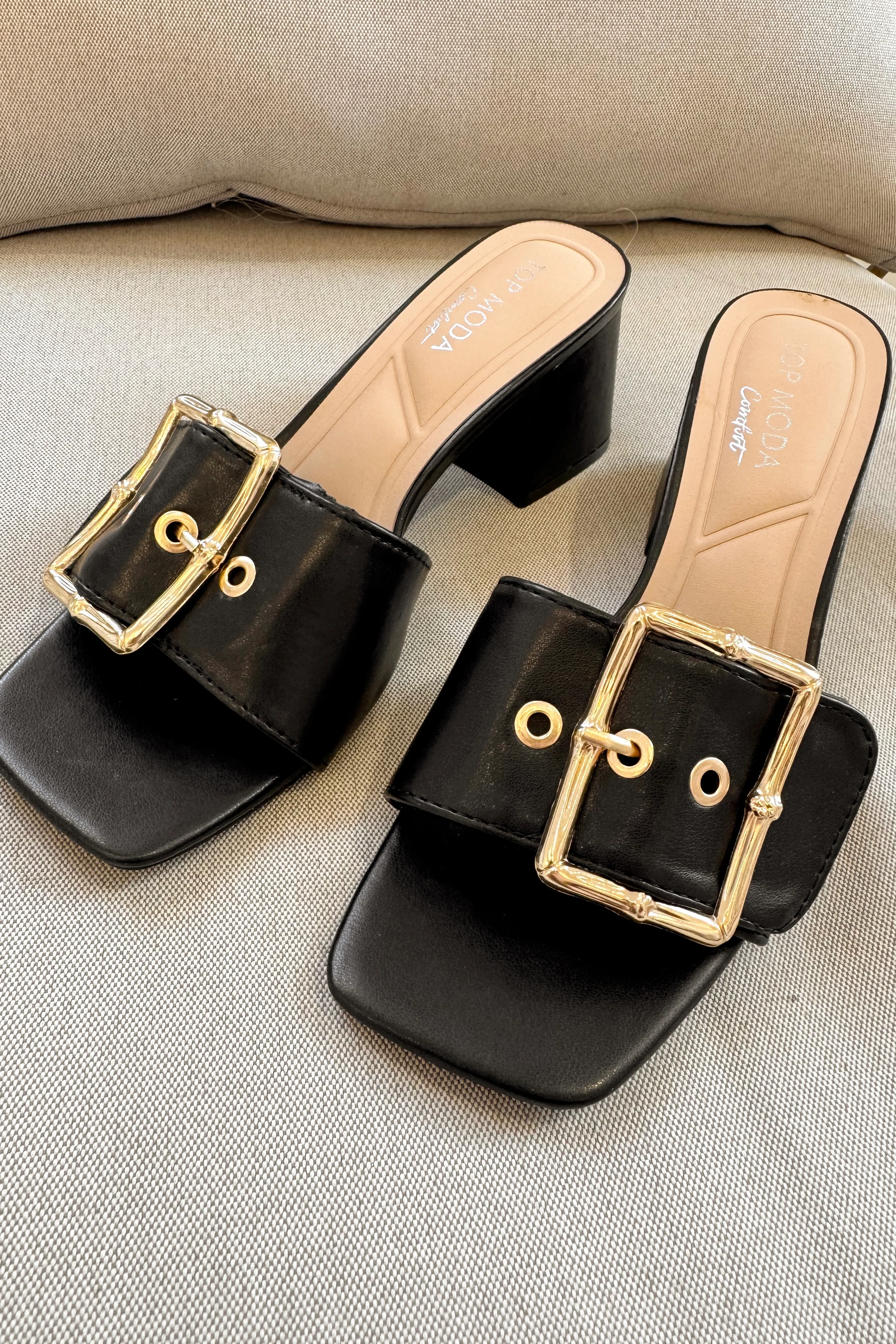 Bamboo Gold & Black Slide On Heel - Image 3