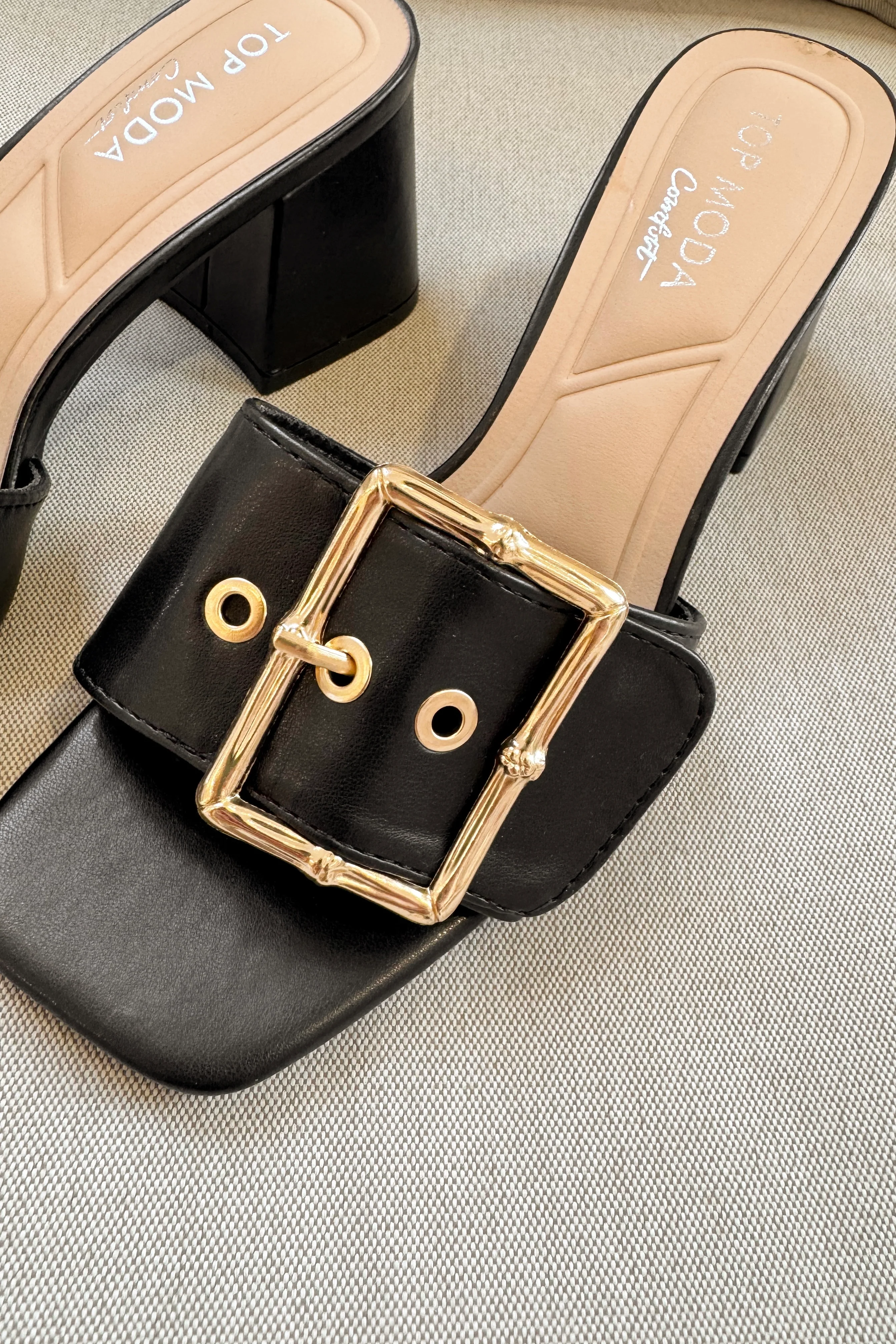 Bamboo Gold & Black Slide On Heel - Image 4
