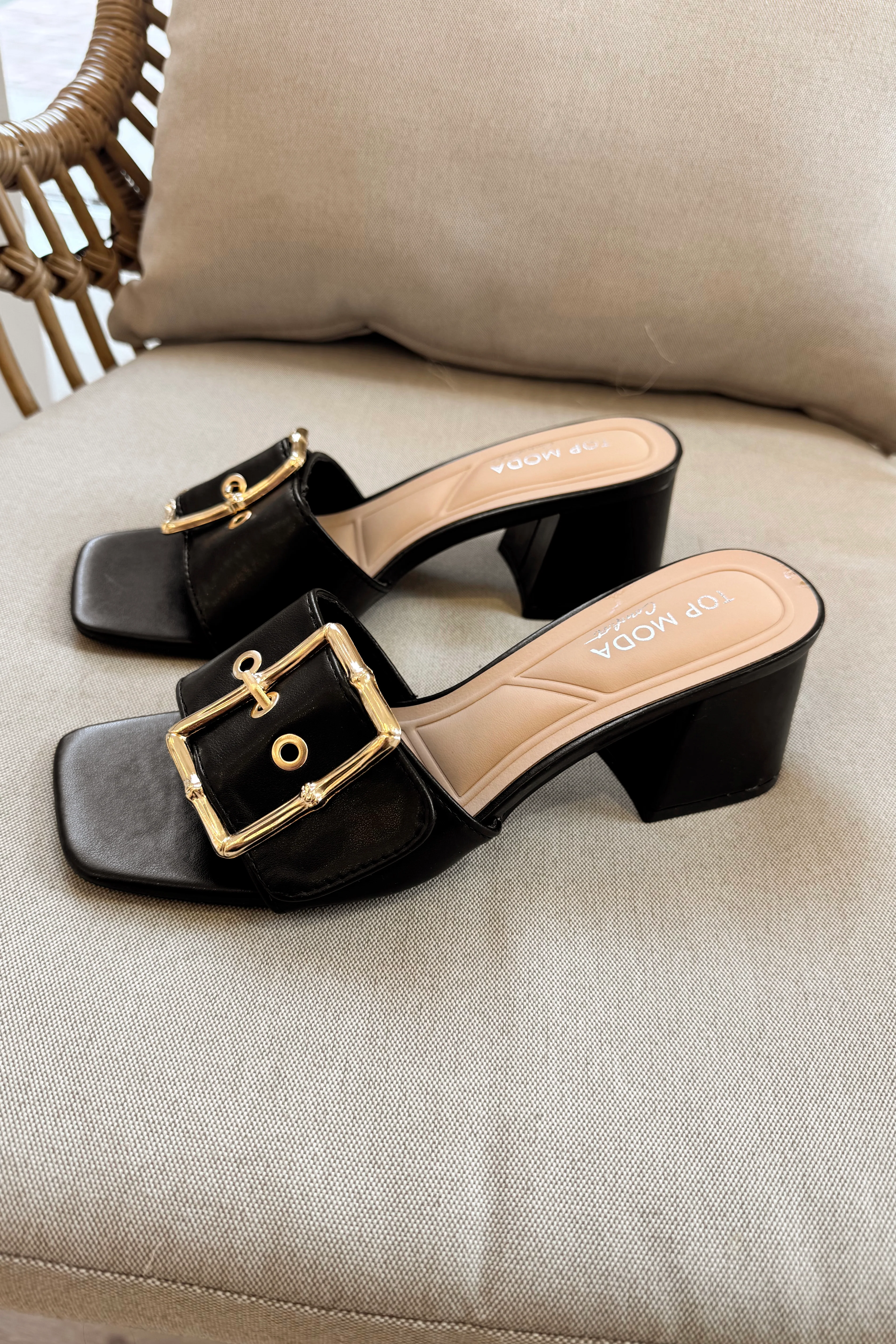 Bamboo Gold & Black Slide On Heel - Image 6