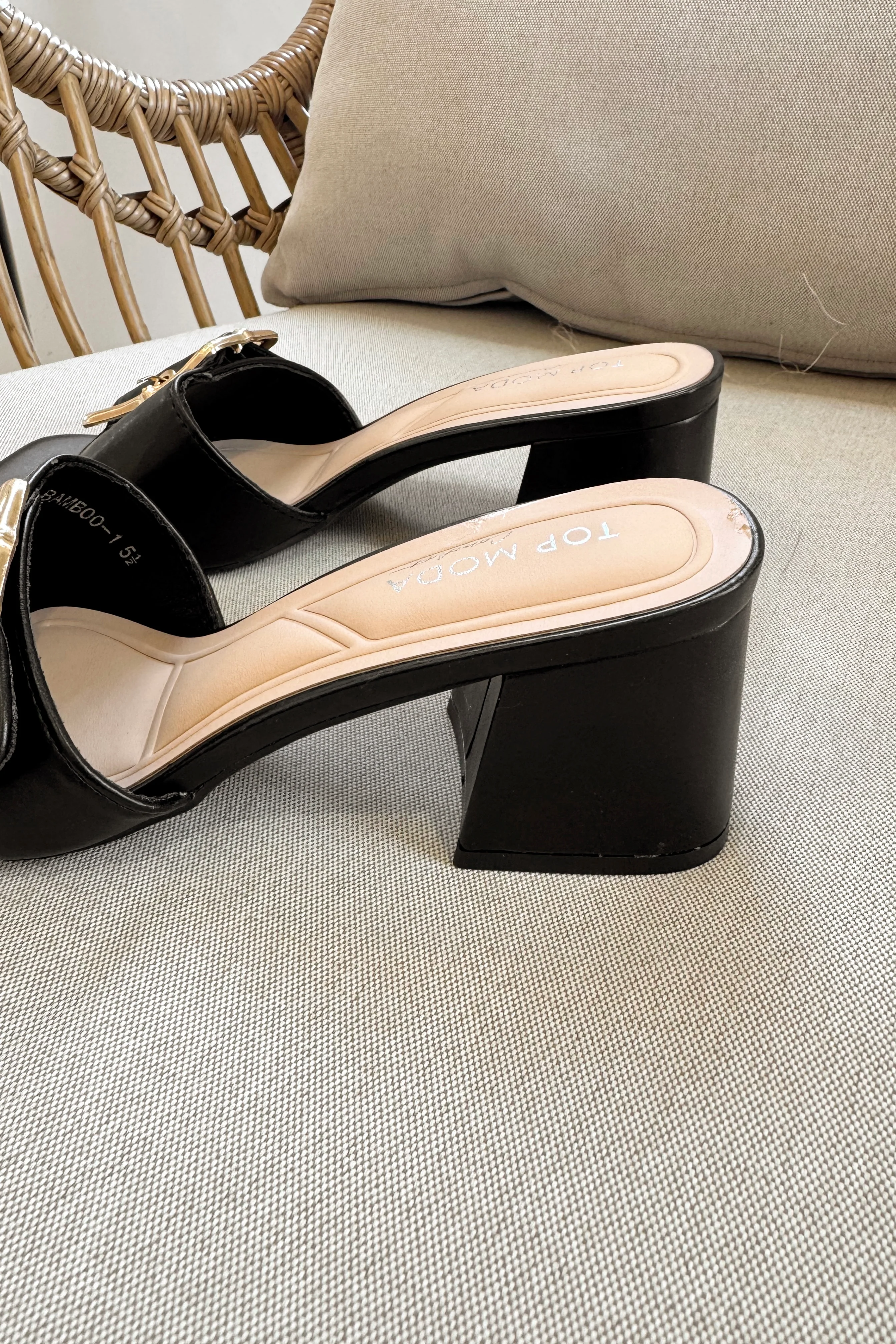 Bamboo Gold & Black Slide On Heel - Image 7