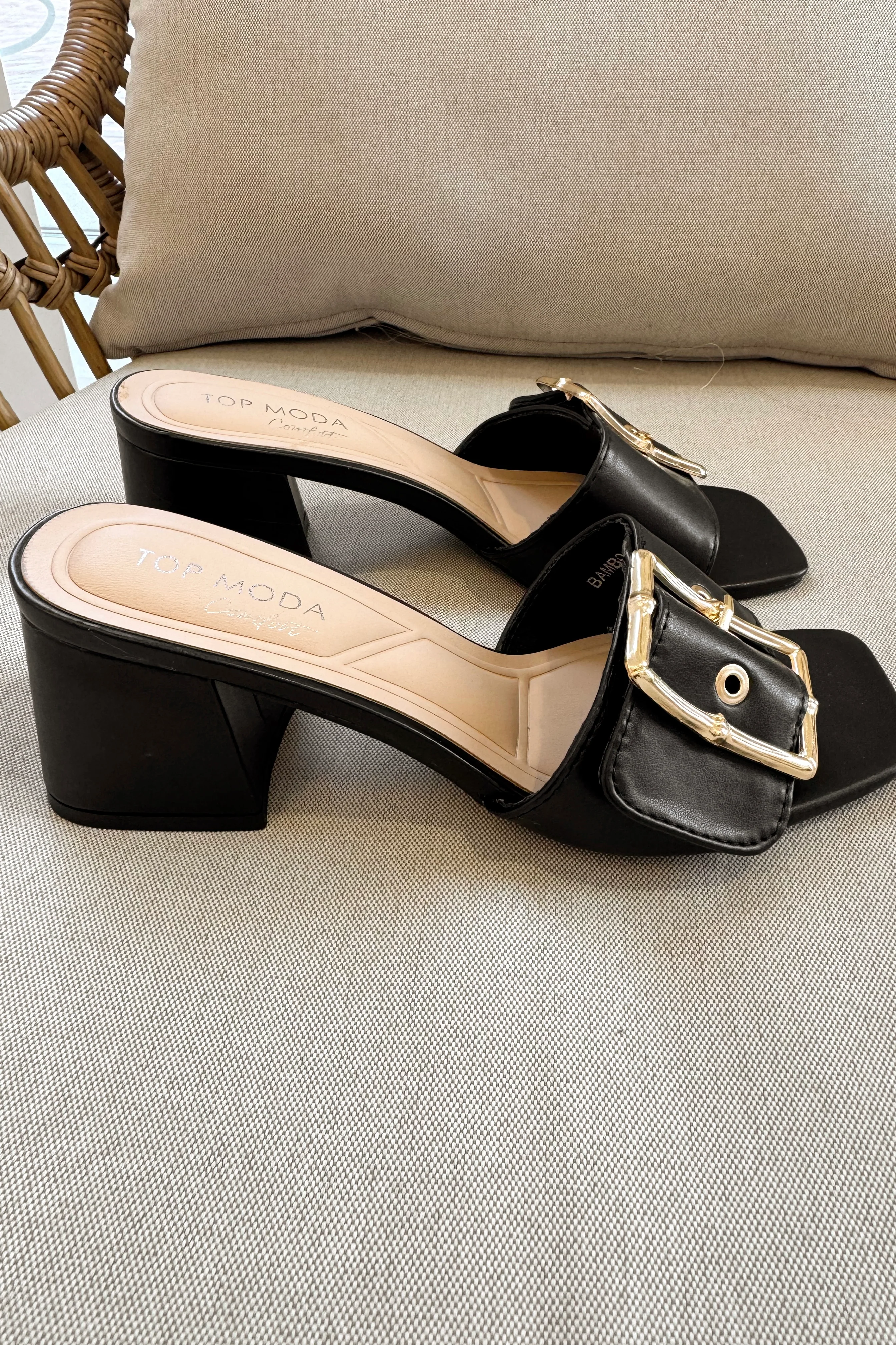 Bamboo Gold & Black Slide On Heel - Image 9
