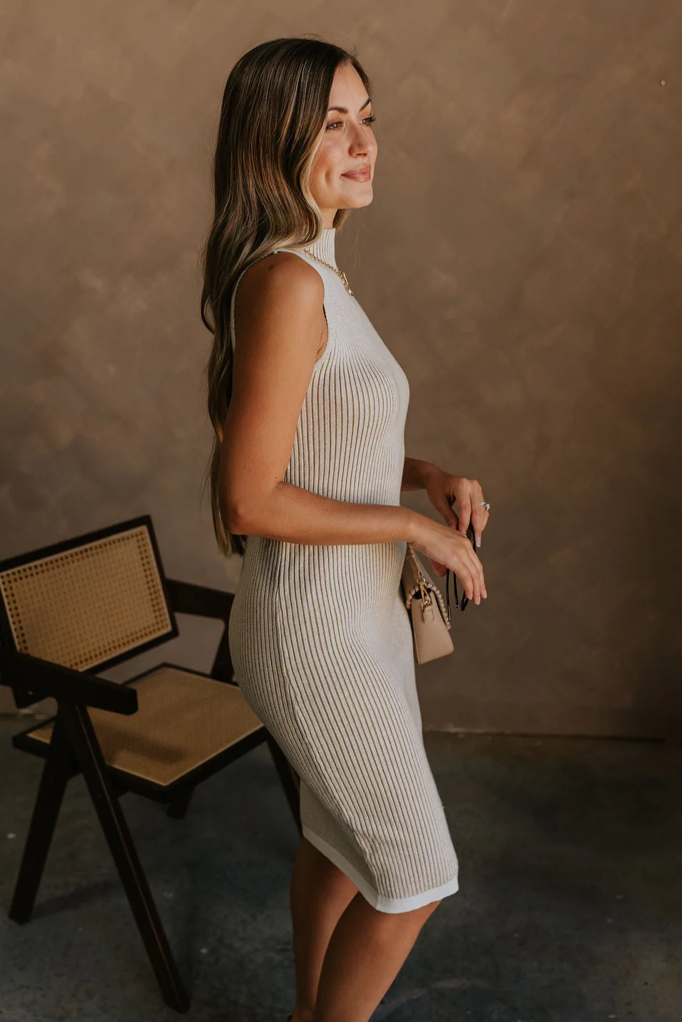 Alana Oatmeal Ribbed Midi Dress - Image 3