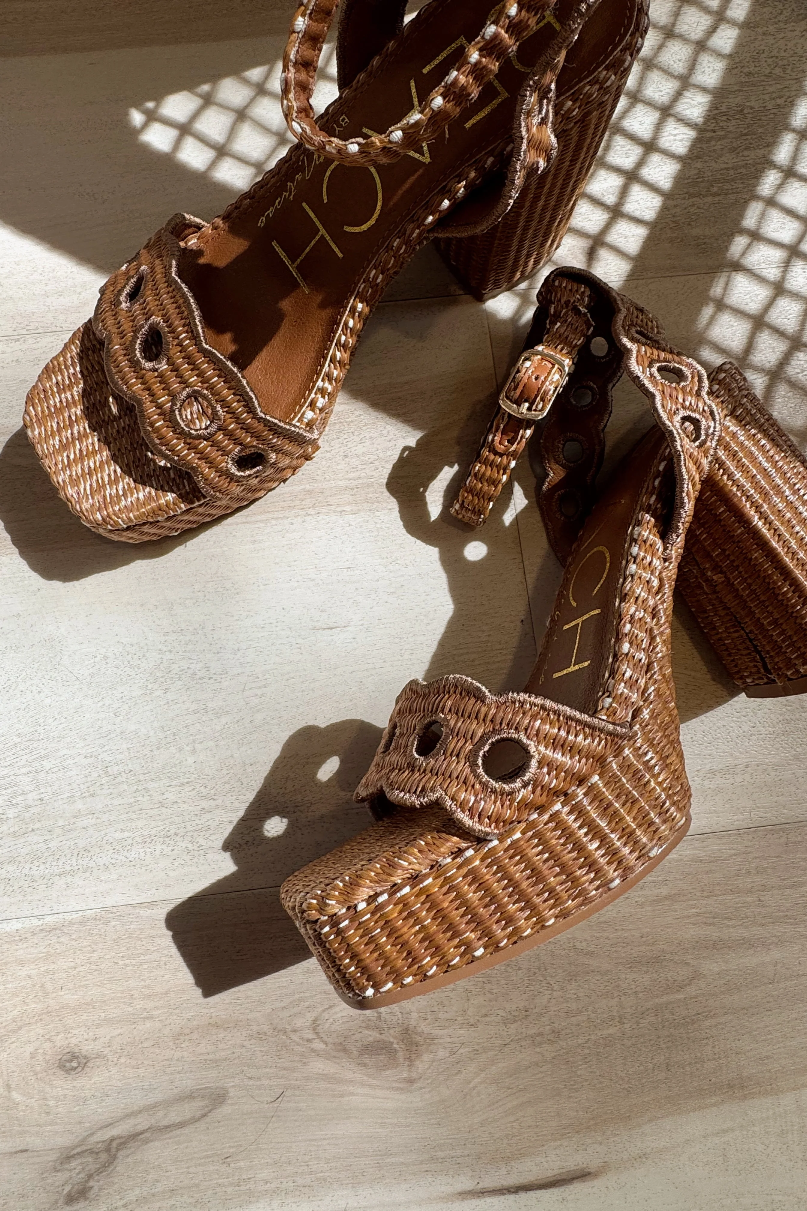 Beach by Matisse Moorea Raffia Cognac Block Heel Sandal