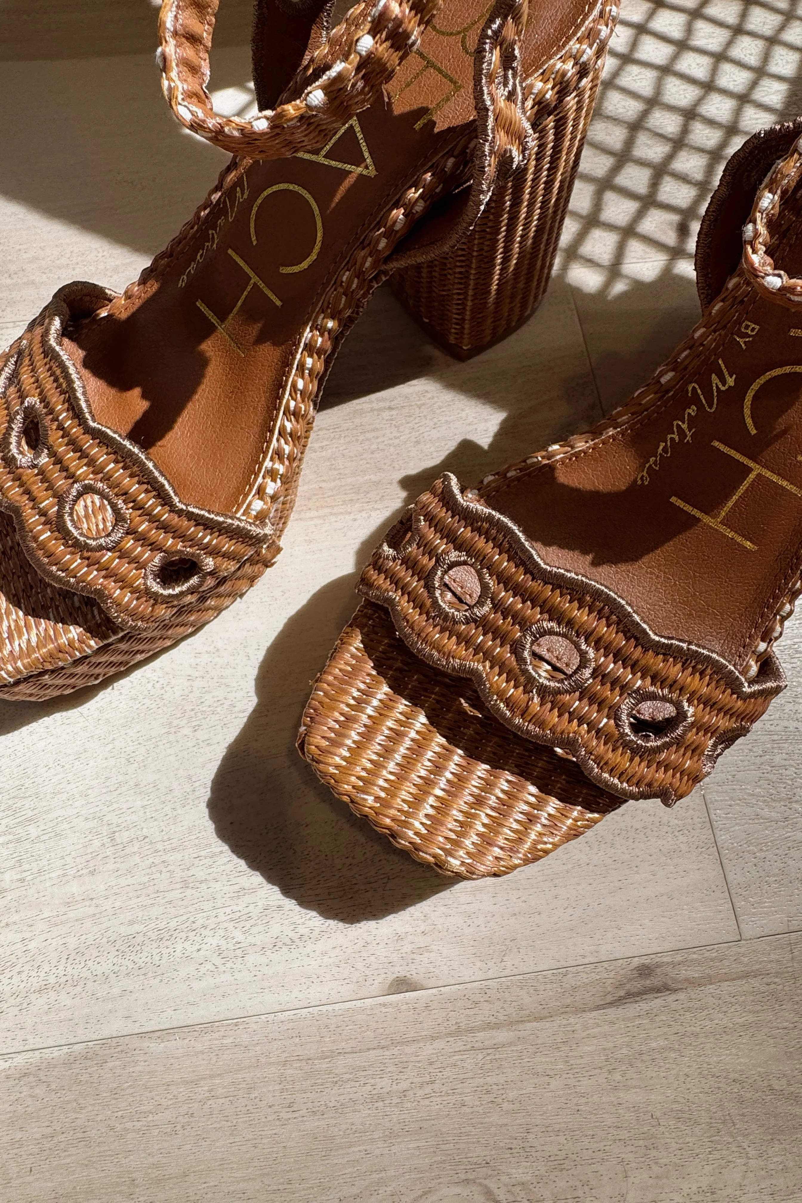 Beach by Matisse Moorea Raffia Cognac Block Heel Sandal - Image 3