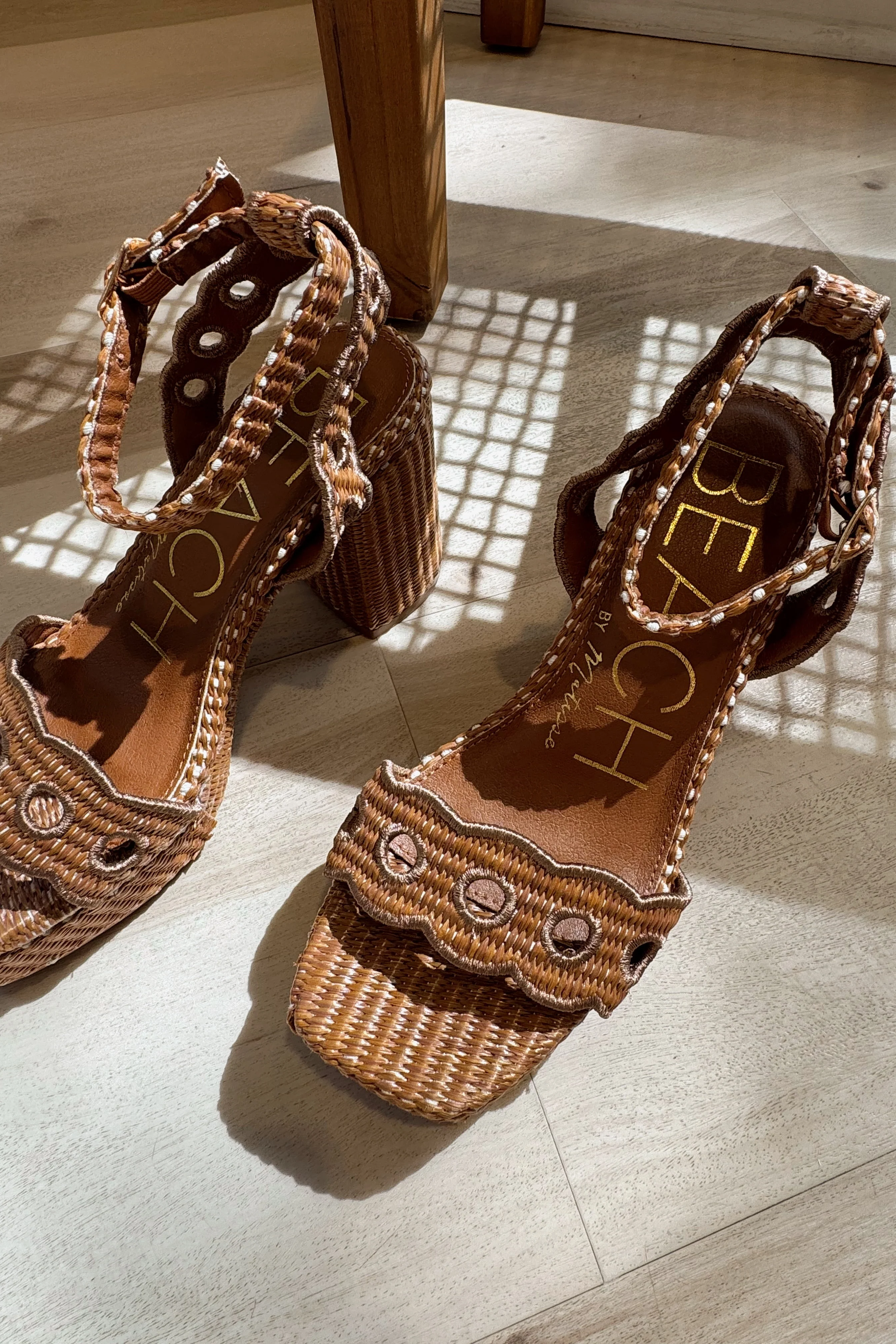 Beach by Matisse Moorea Raffia Cognac Block Heel Sandal - Image 7