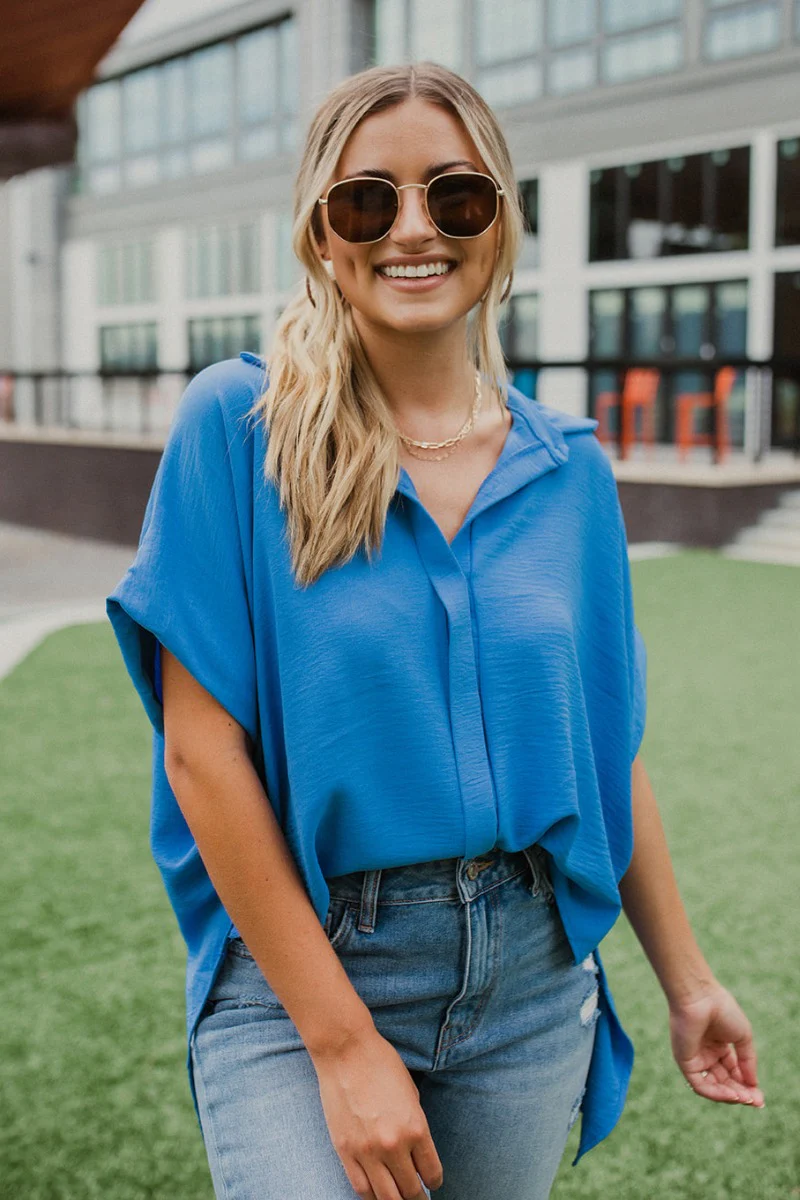 Beach Dreams Oversized Top In Blue