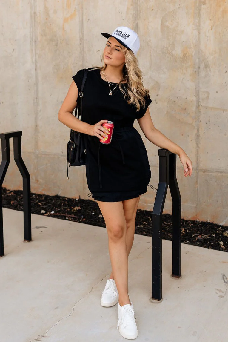 Becca Black Drawstring Mini Dress - Image 3