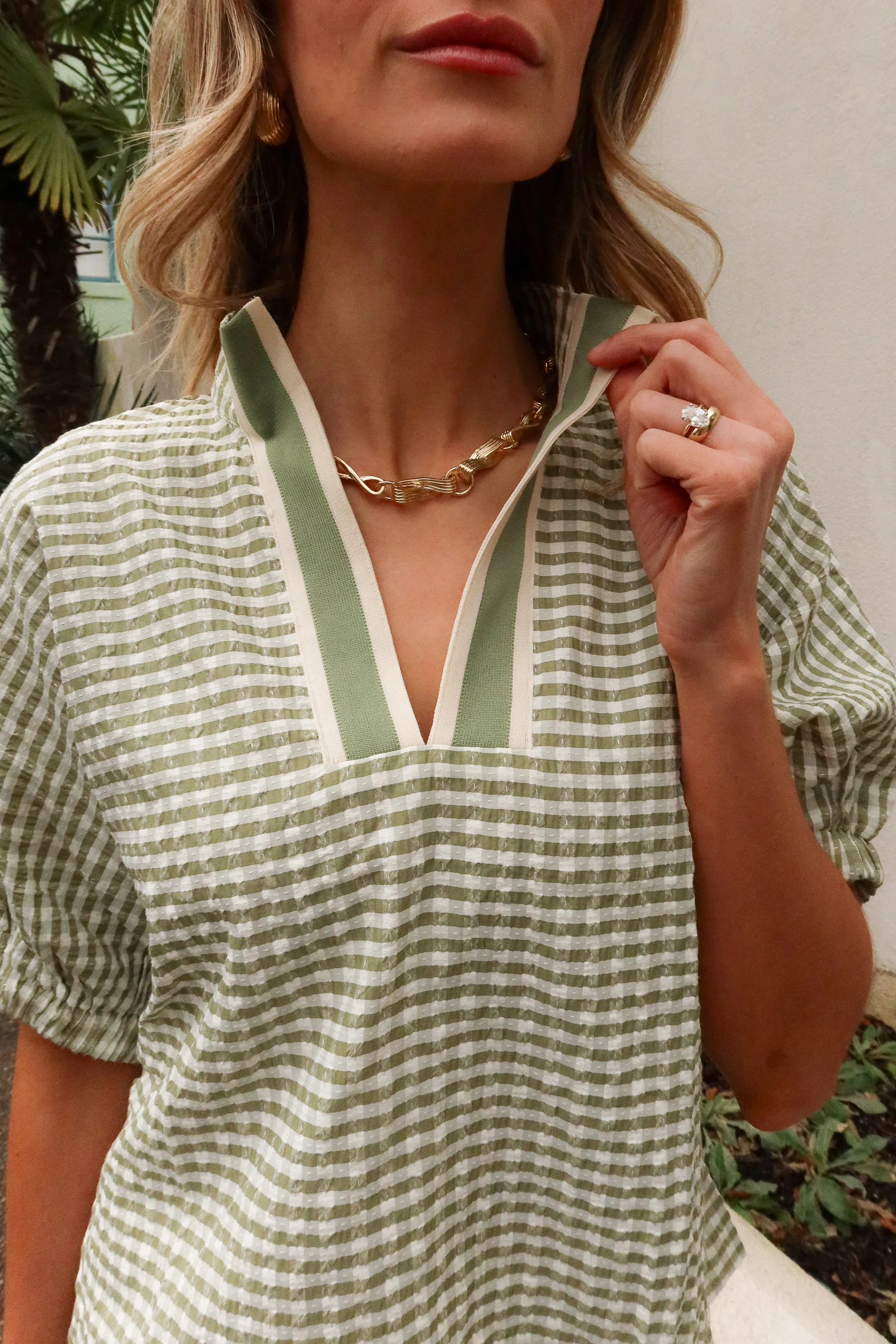 Becca Green Gingham Short Sleeve Top - Image 3