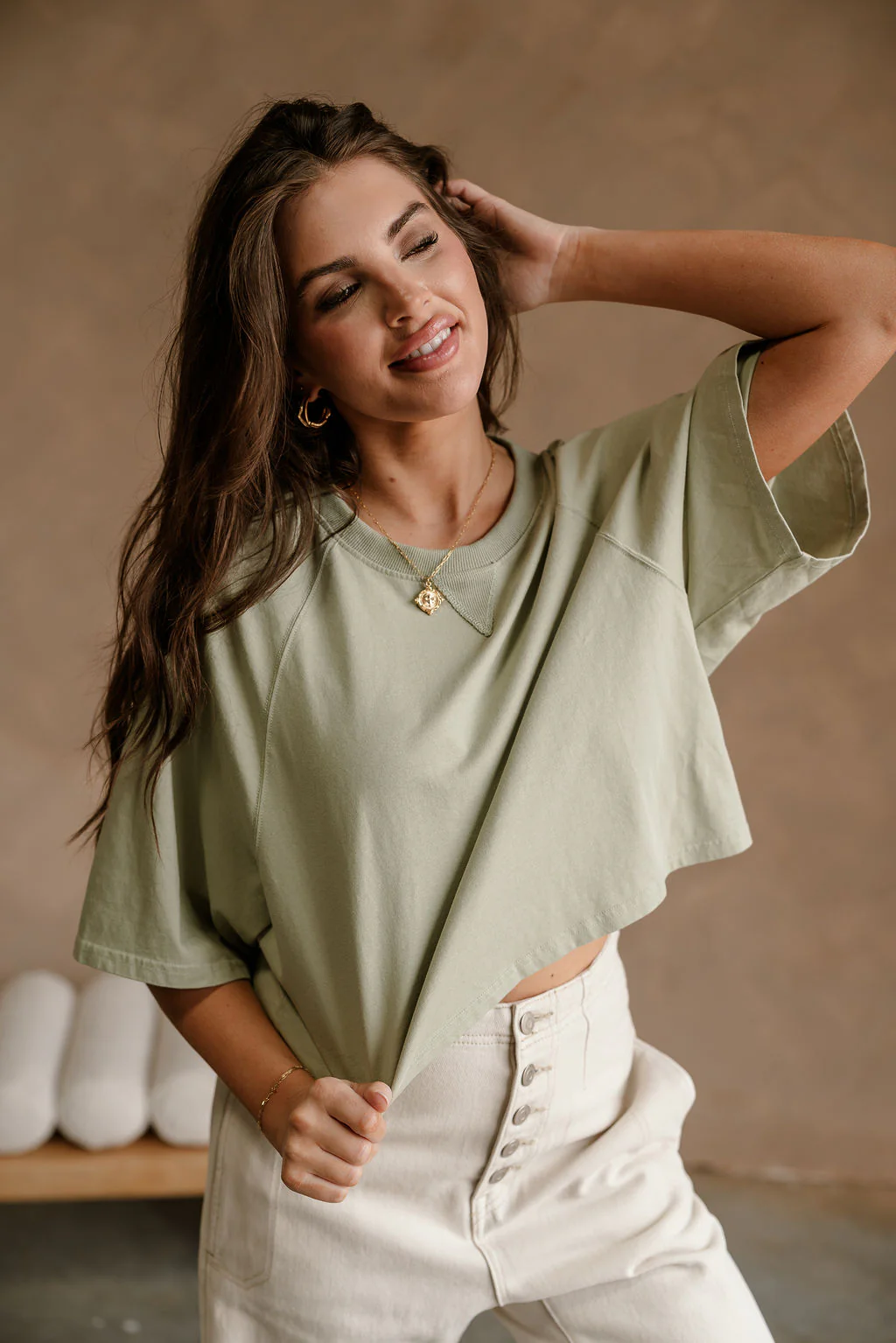 Becca Sage Cropped Short Sleeve Top - Image 2